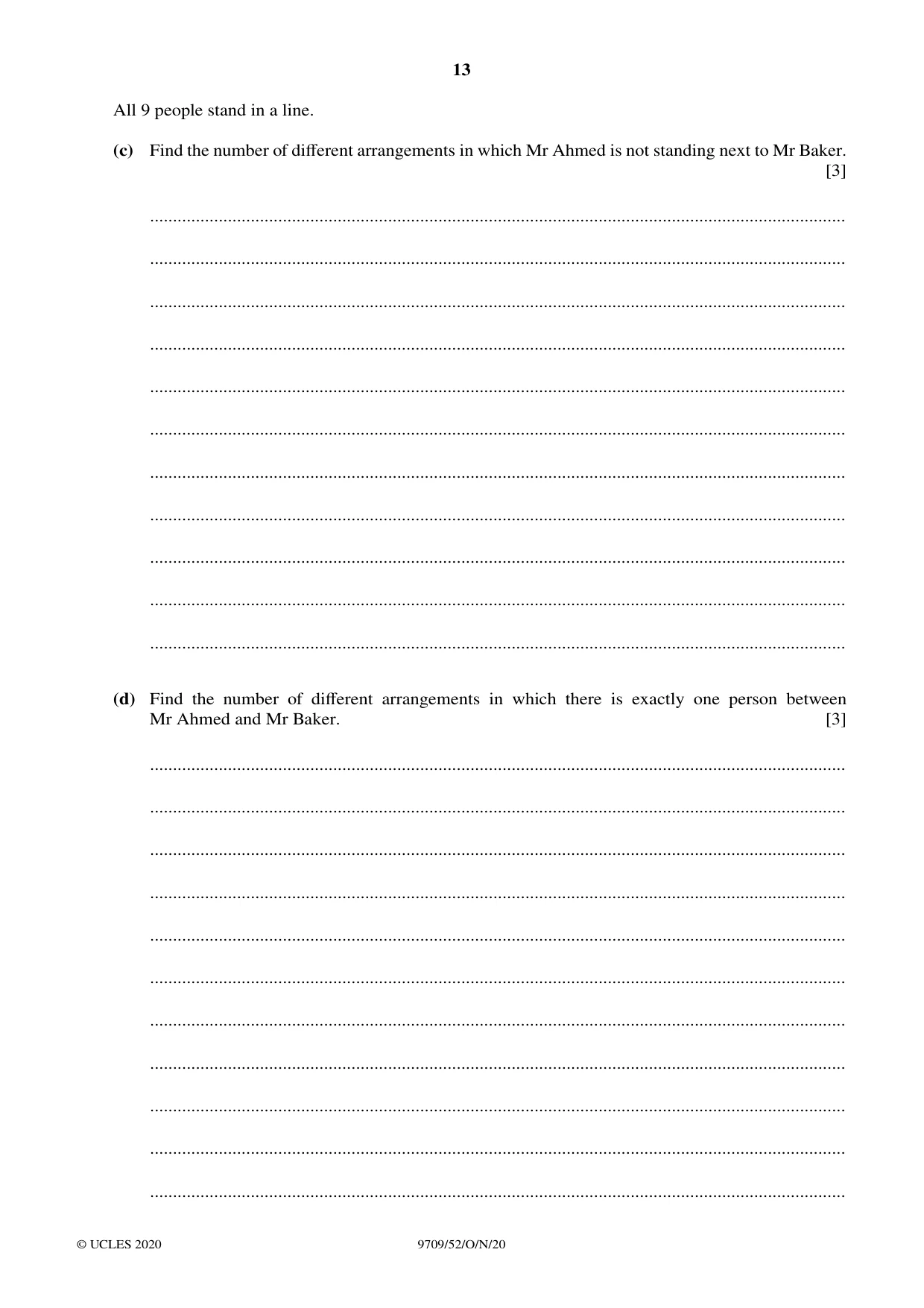 Cambridge A Level Mathematics 9709 2020 Oct/Nov Paper 5 · Variant 2 question paper, page 13 of 16