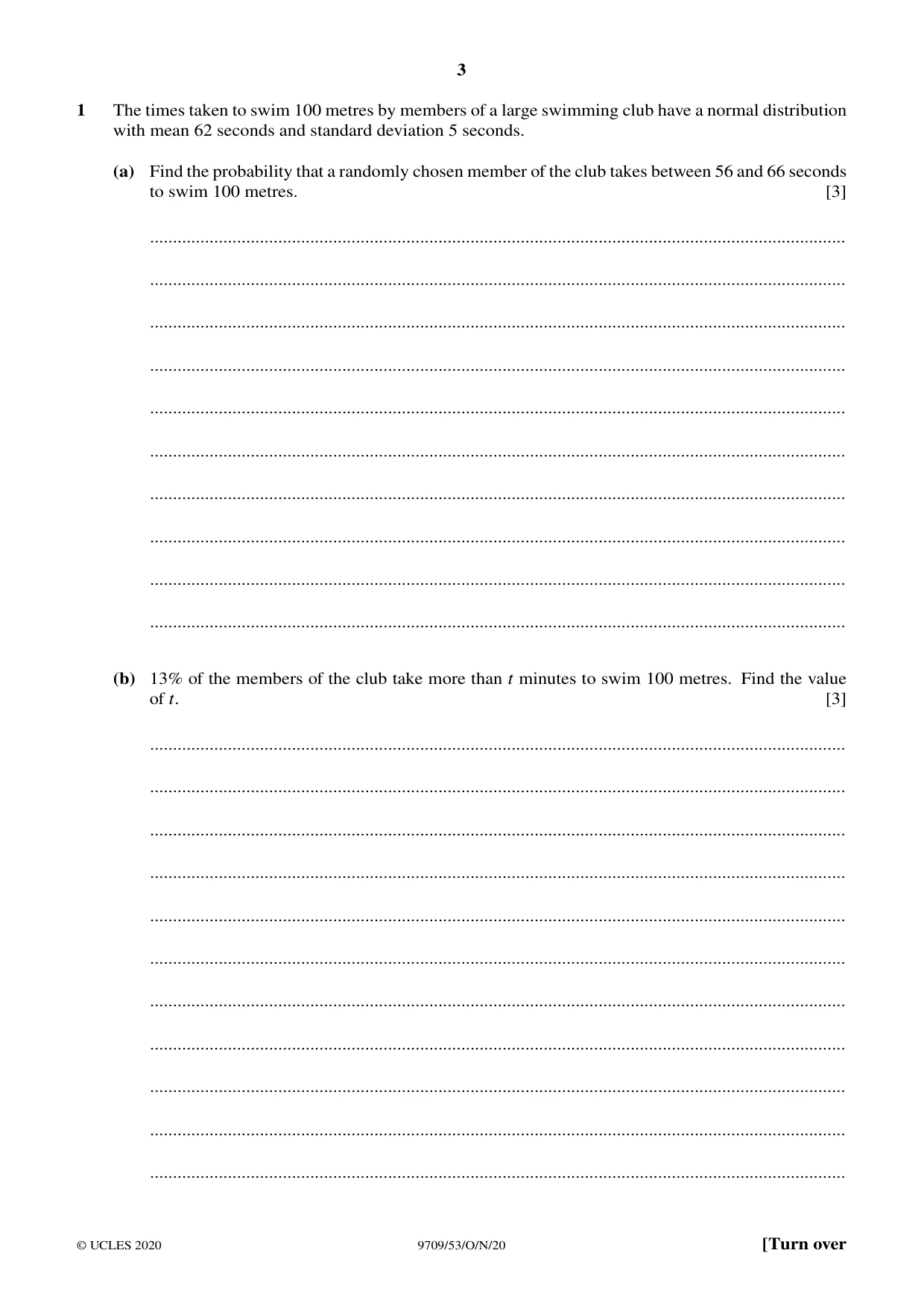 Cambridge A Level Mathematics 9709 2020 Oct/Nov Paper 5 · Variant 3 question paper, page 3 of 12