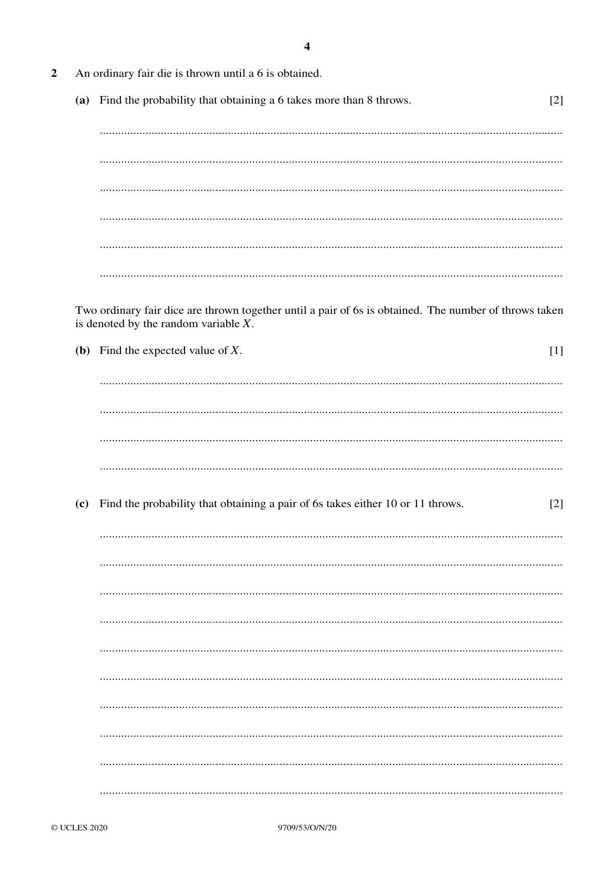 Cambridge A Level Mathematics 9709 2020 Oct/Nov Paper 5 · Variant 3 question paper, page 4 of 12