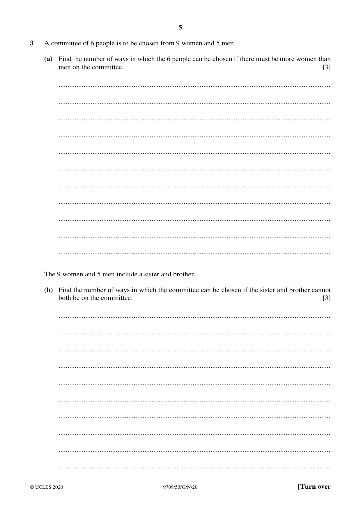 Cambridge A Level Mathematics 9709 2020 Oct/Nov Paper 5 · Variant 3 question paper, page 5 of 12