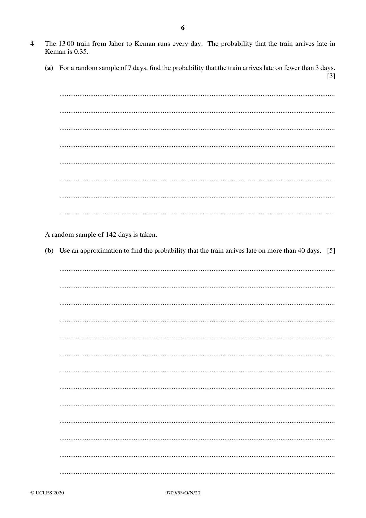 Cambridge A Level Mathematics 9709 2020 Oct/Nov Paper 5 · Variant 3 question paper, page 6 of 12
