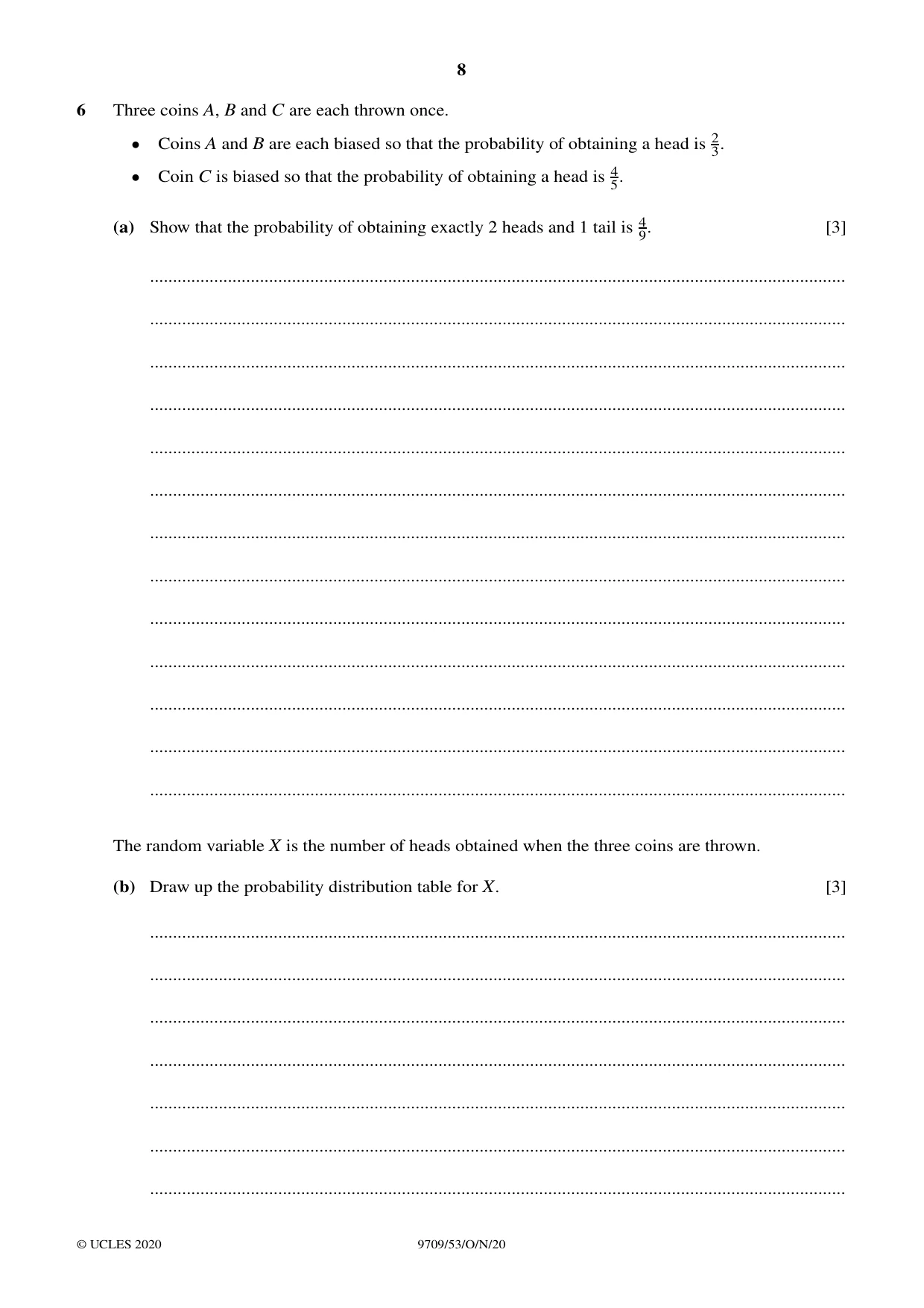 Cambridge A Level Mathematics 9709 2020 Oct/Nov Paper 5 · Variant 3 question paper, page 8 of 12