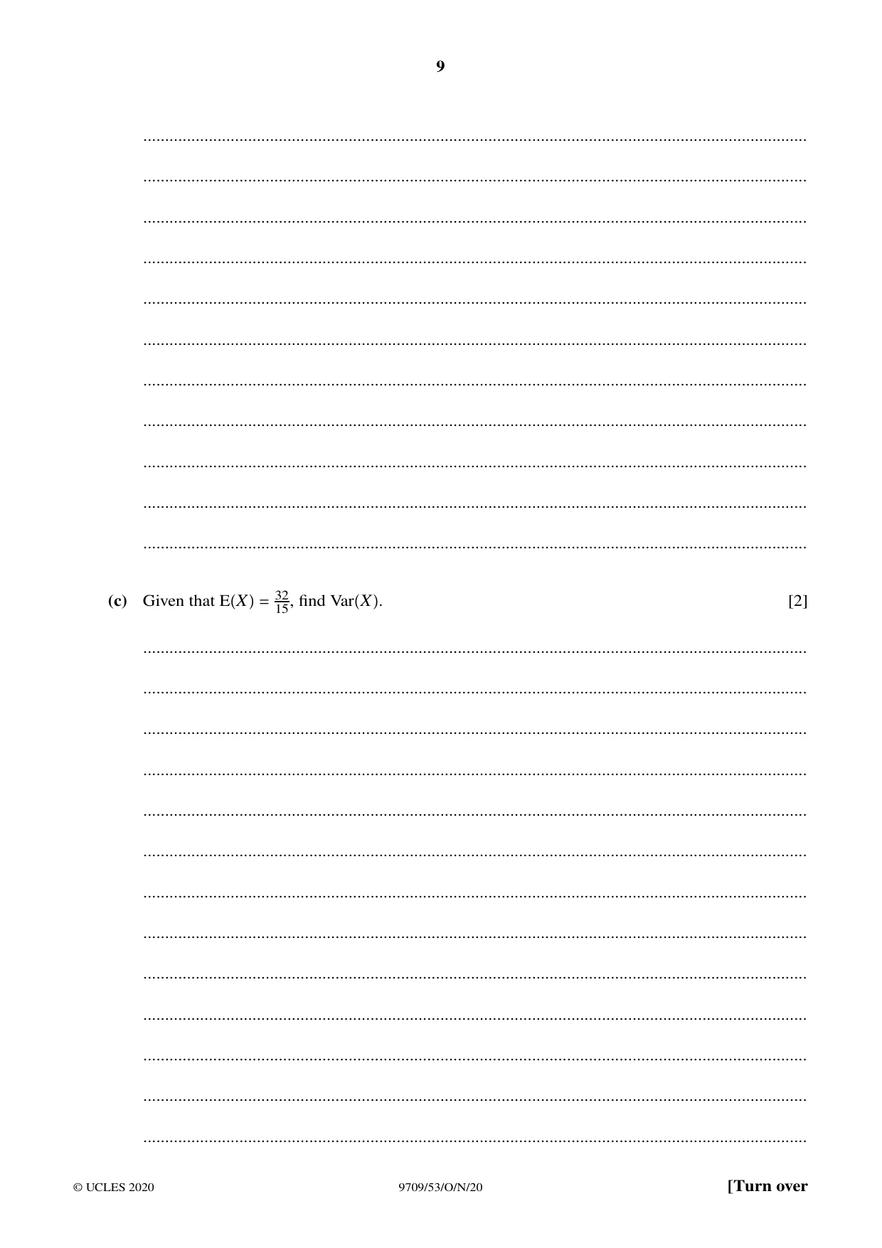 Cambridge A Level Mathematics 9709 2020 Oct/Nov Paper 5 · Variant 3 question paper, page 9 of 12