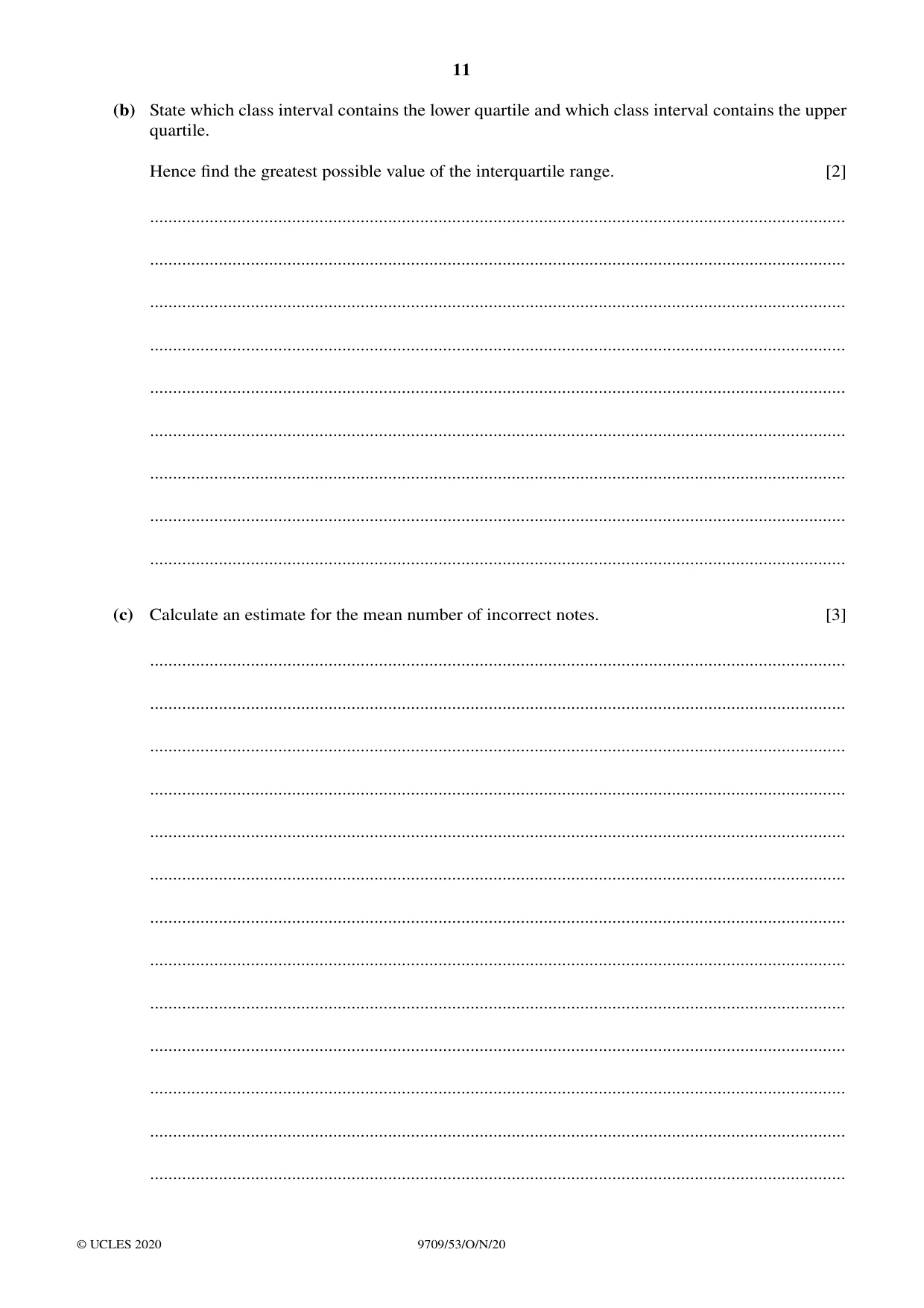 Cambridge A Level Mathematics 9709 2020 Oct/Nov Paper 5 · Variant 3 question paper, page 11 of 12