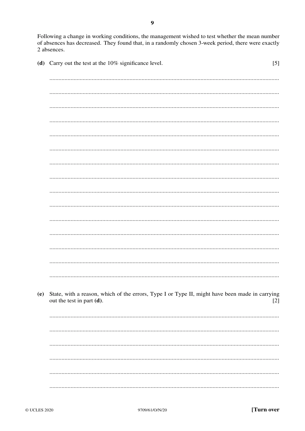 Cambridge A Level Mathematics 9709 2020 Oct/Nov Paper 6 · Variant 1 question paper, page 9 of 12