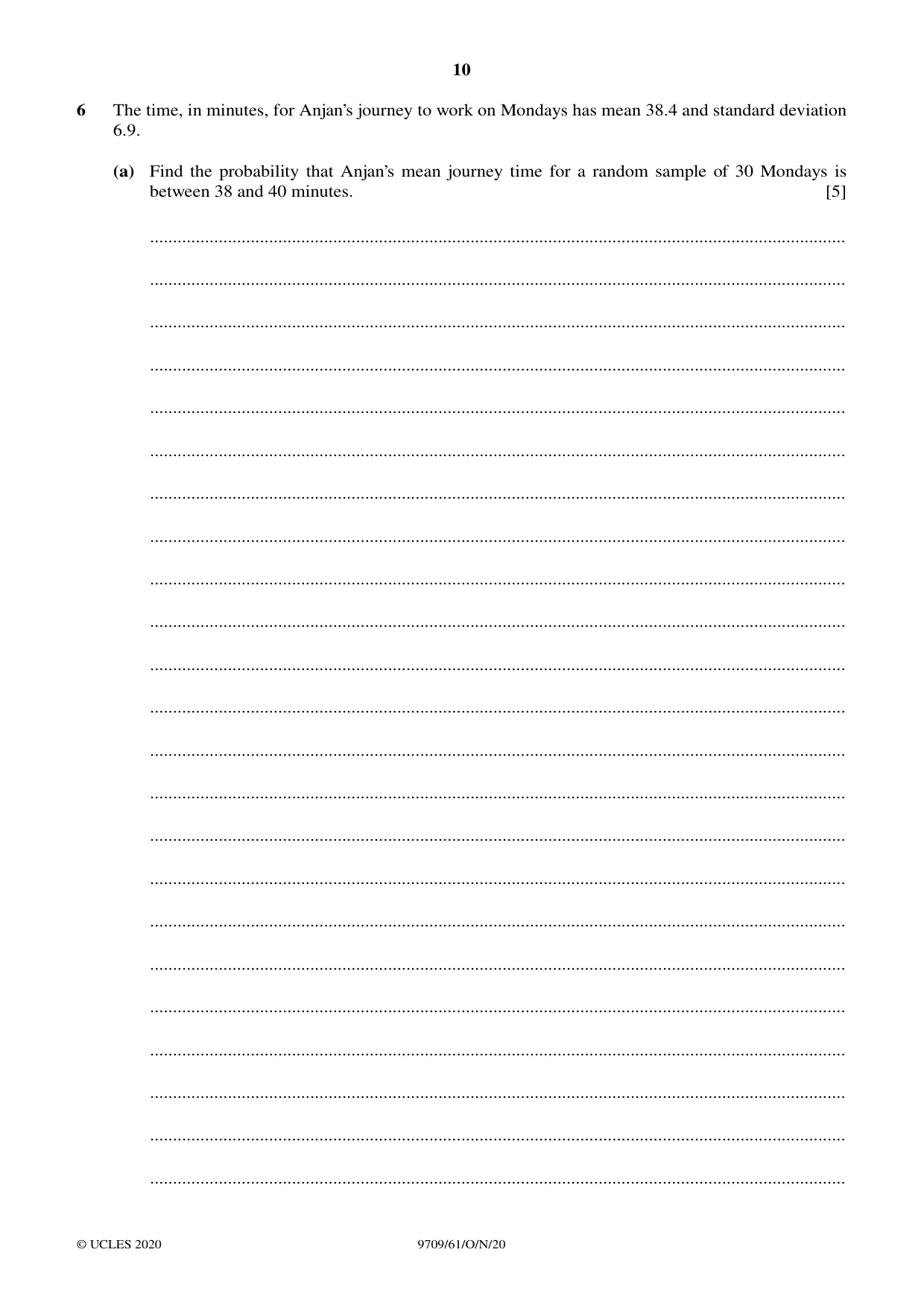 Cambridge A Level Mathematics 9709 2020 Oct/Nov Paper 6 · Variant 1 question paper, page 10 of 12