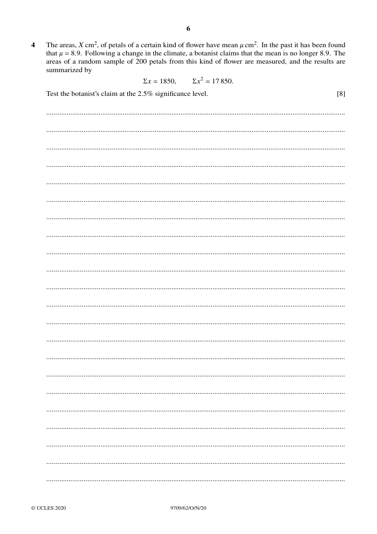 Cambridge A Level Mathematics 9709 2020 Oct/Nov Paper 6 · Variant 2 question paper, page 6 of 16