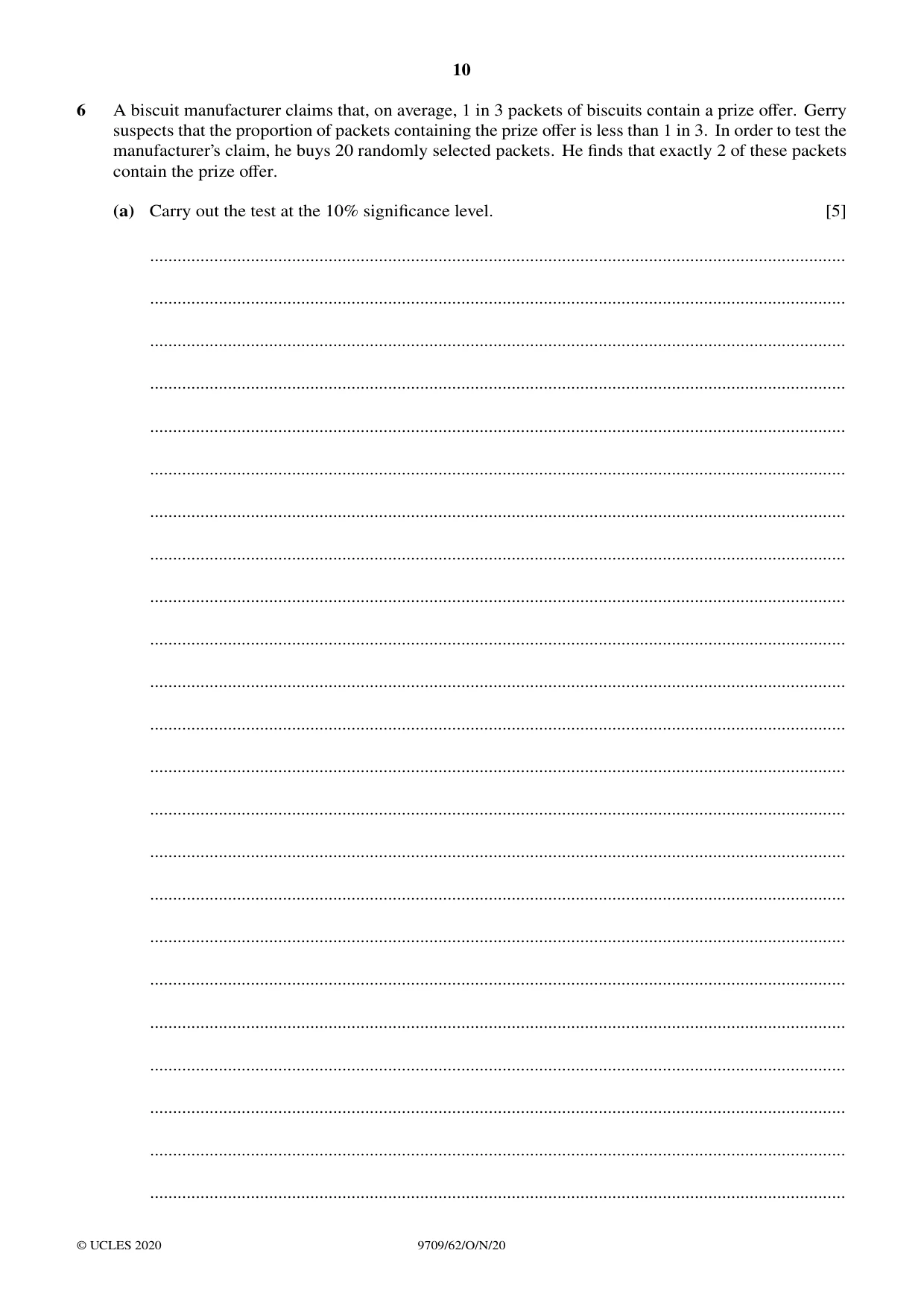 Cambridge A Level Mathematics 9709 2020 Oct/Nov Paper 6 · Variant 2 question paper, page 10 of 16