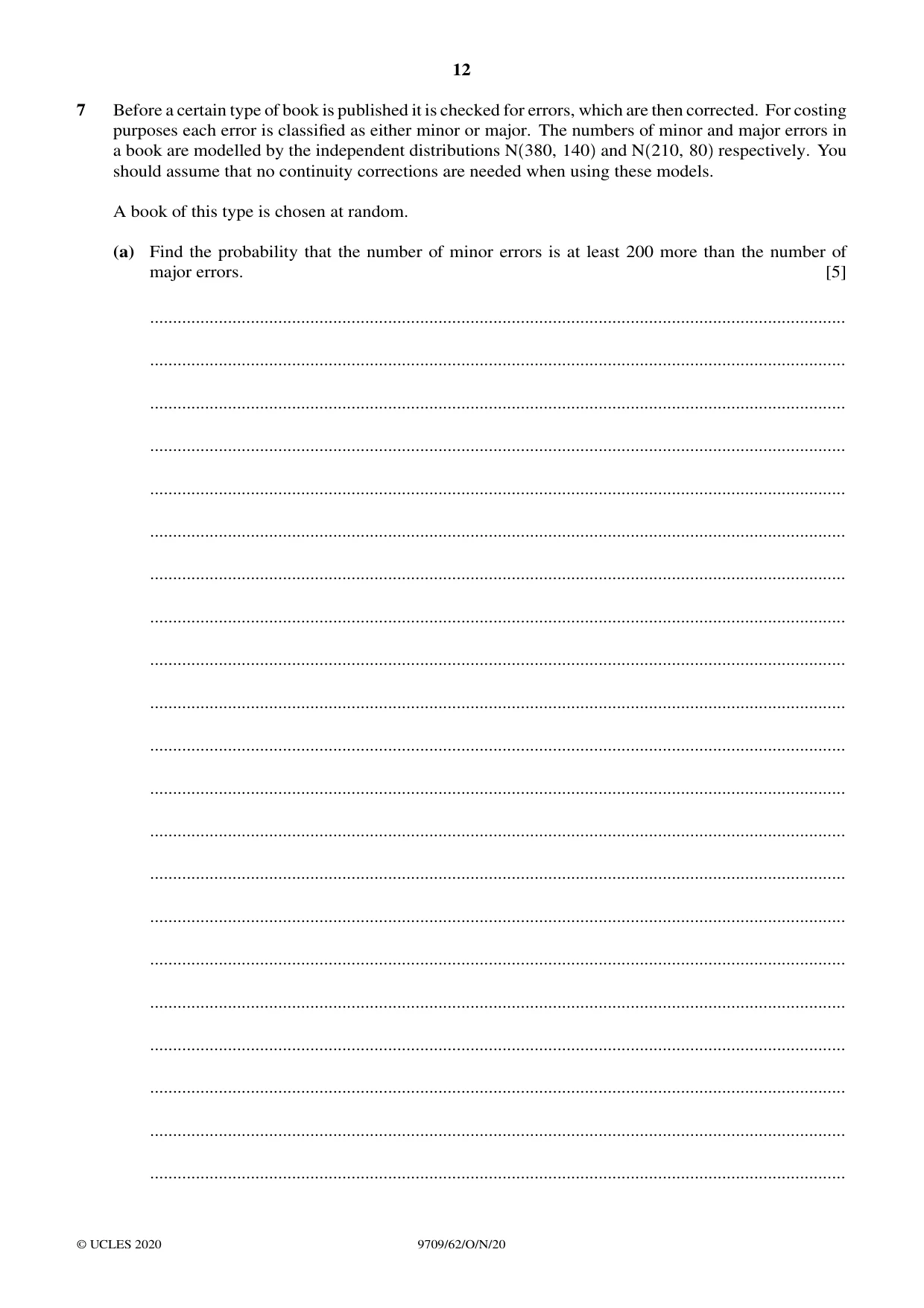 Cambridge A Level Mathematics 9709 2020 Oct/Nov Paper 6 · Variant 2 question paper, page 12 of 16
