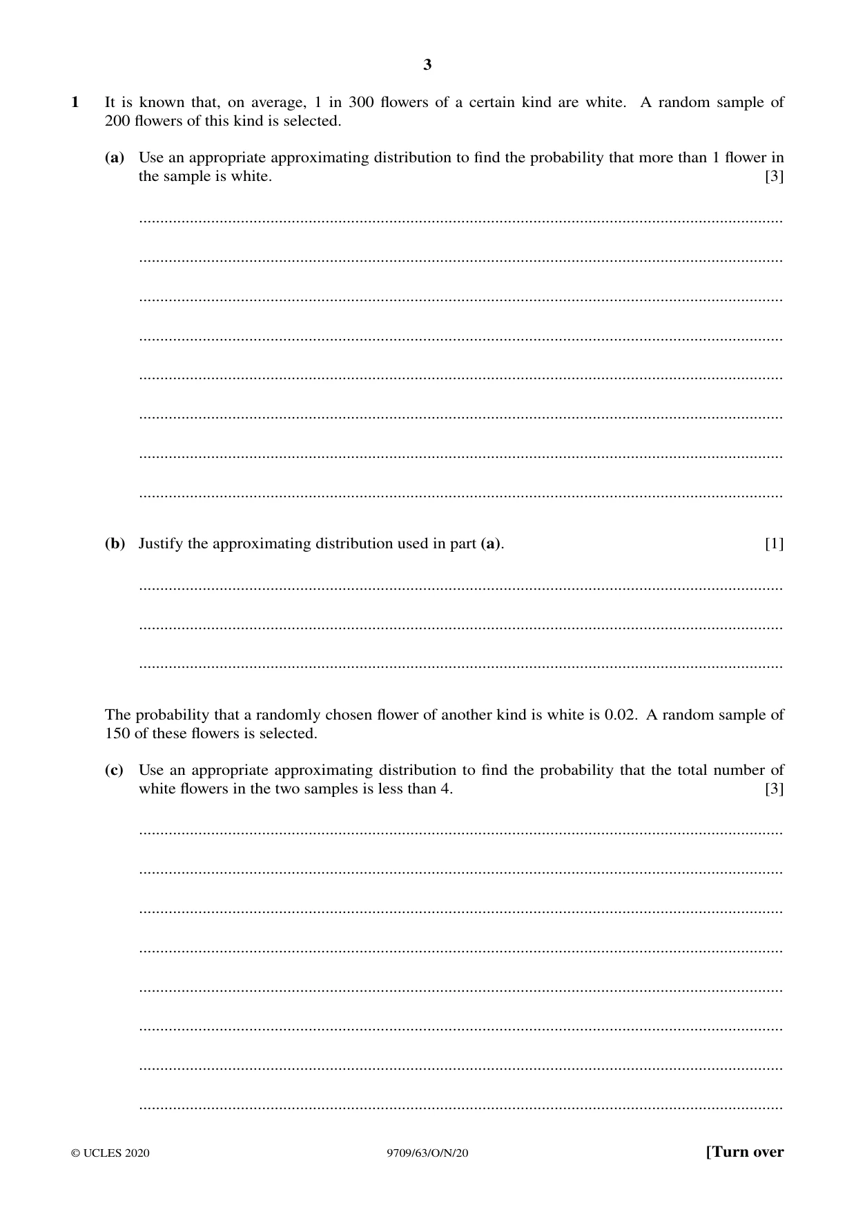 Cambridge A Level Mathematics 9709 2020 Oct/Nov Paper 6 · Variant 3 question paper, page 3 of 12