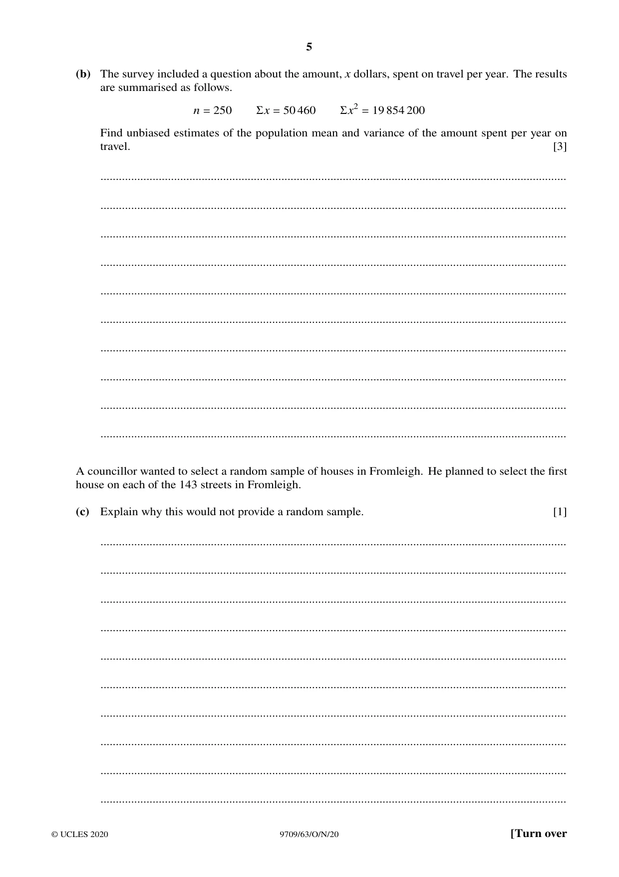 Cambridge A Level Mathematics 9709 2020 Oct/Nov Paper 6 · Variant 3 question paper, page 5 of 12