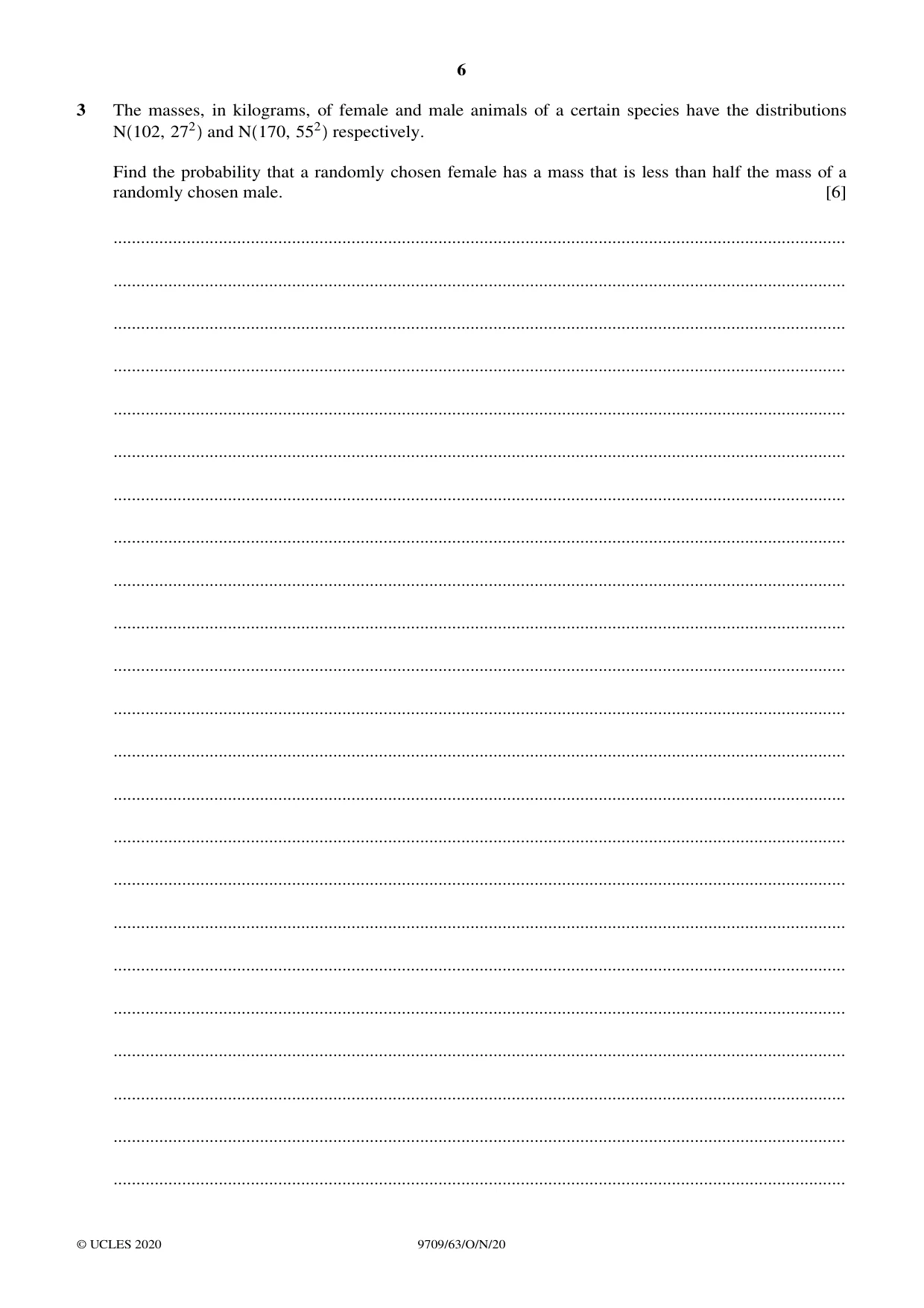 Cambridge A Level Mathematics 9709 2020 Oct/Nov Paper 6 · Variant 3 question paper, page 6 of 12