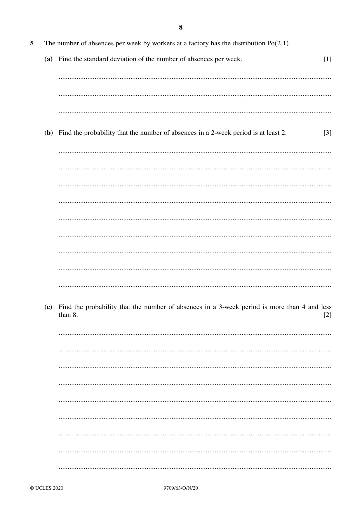 Cambridge A Level Mathematics 9709 2020 Oct/Nov Paper 6 · Variant 3 question paper, page 8 of 12