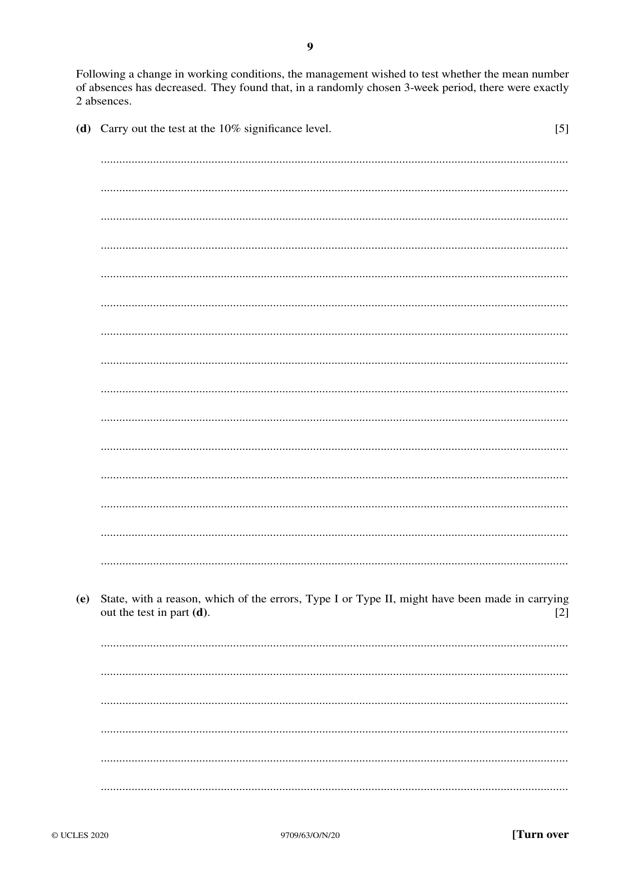 Cambridge A Level Mathematics 9709 2020 Oct/Nov Paper 6 · Variant 3 question paper, page 9 of 12