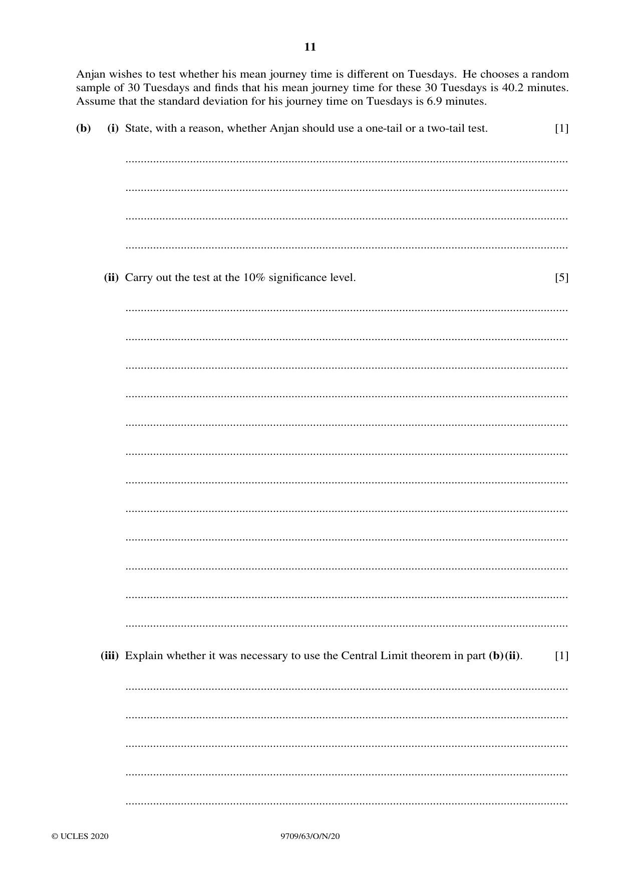 Cambridge A Level Mathematics 9709 2020 Oct/Nov Paper 6 · Variant 3 question paper, page 11 of 12