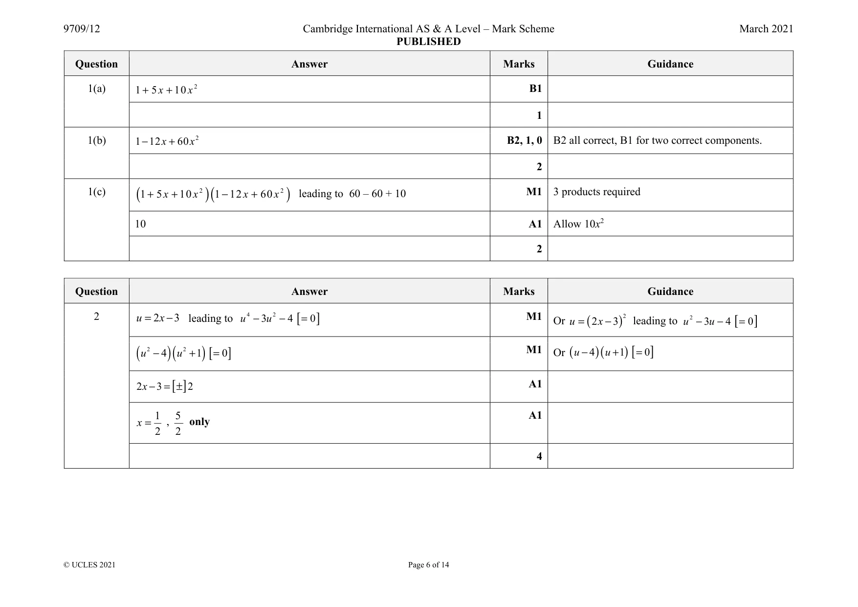 Mark scheme, page 6 of 14