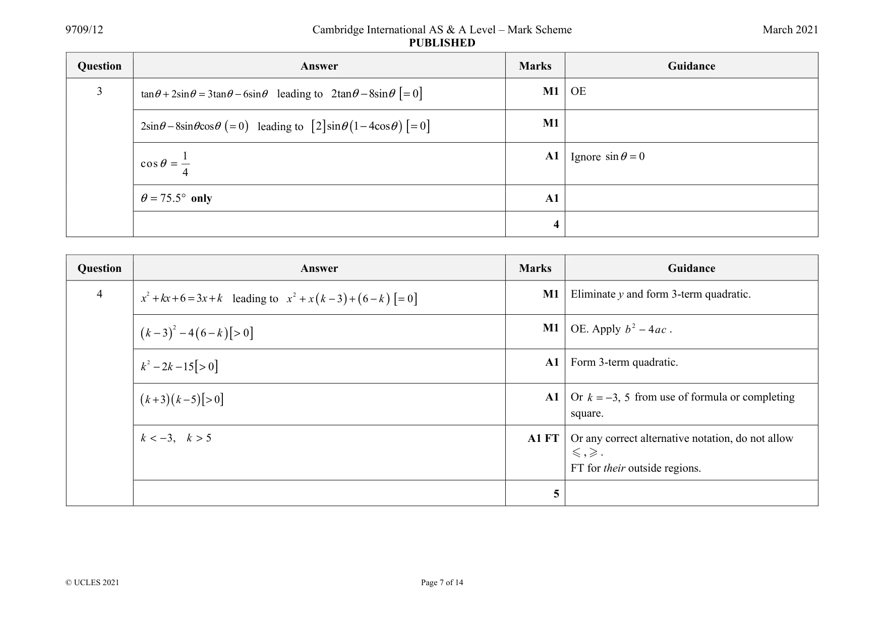 Mark scheme, page 7 of 14