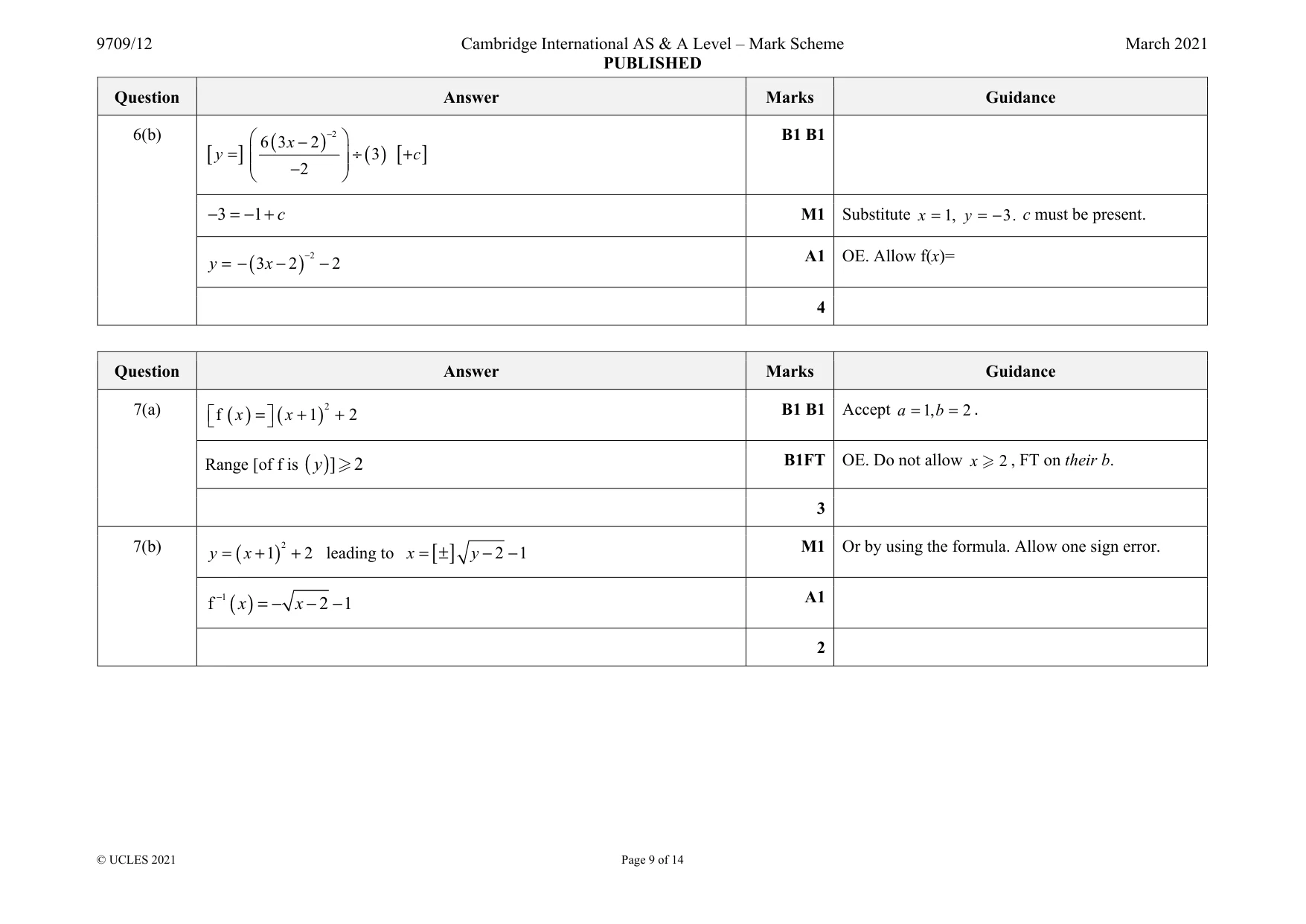 Mark scheme, page 9 of 14