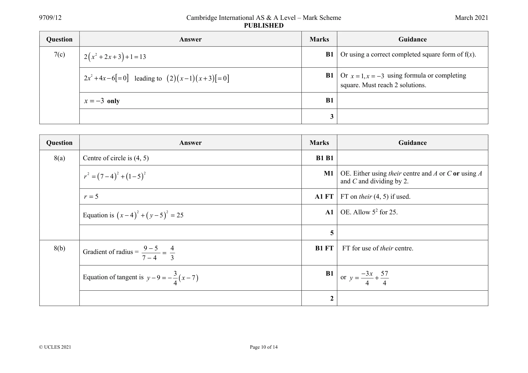 Mark scheme, page 10 of 14