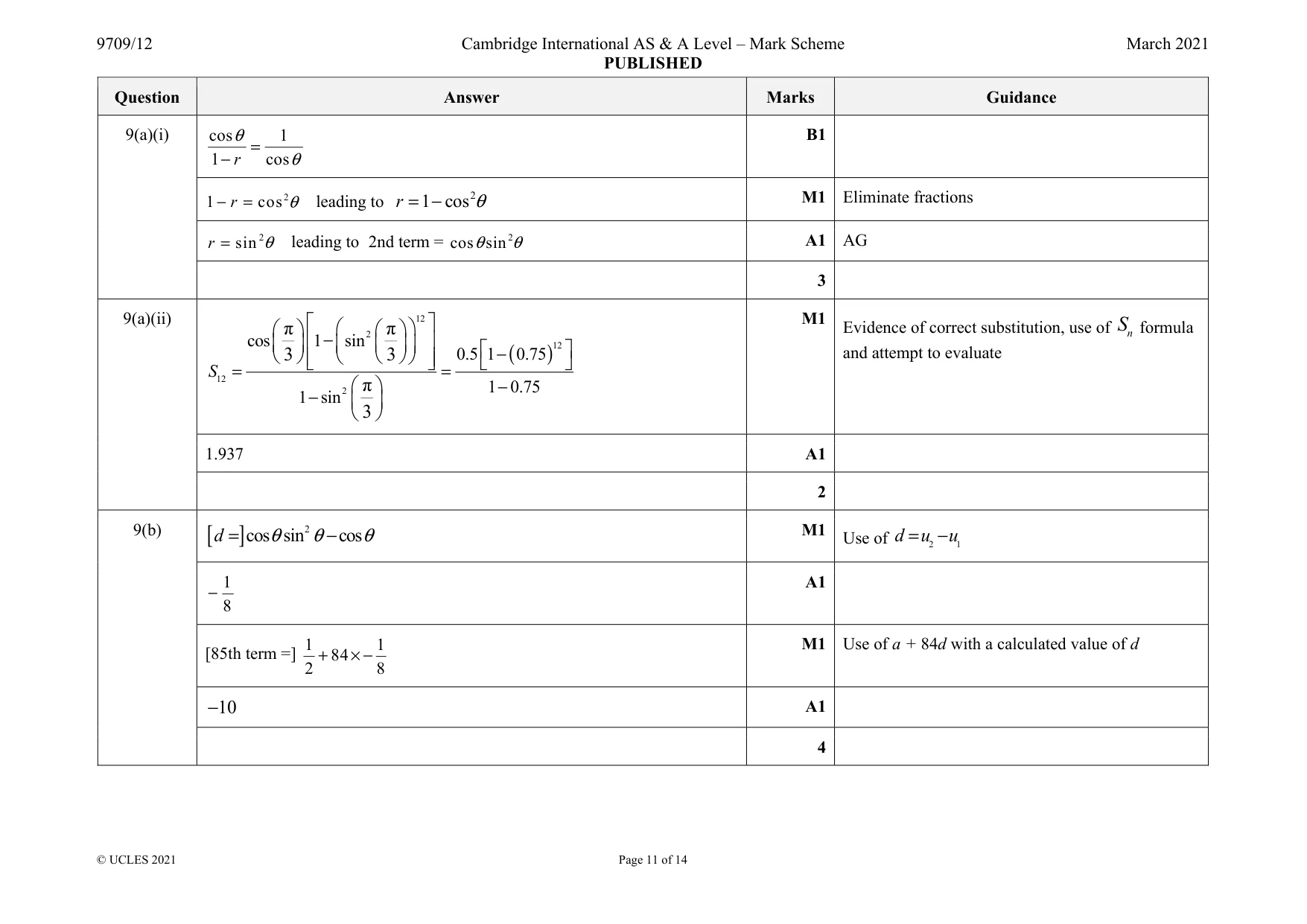Mark scheme, page 11 of 14