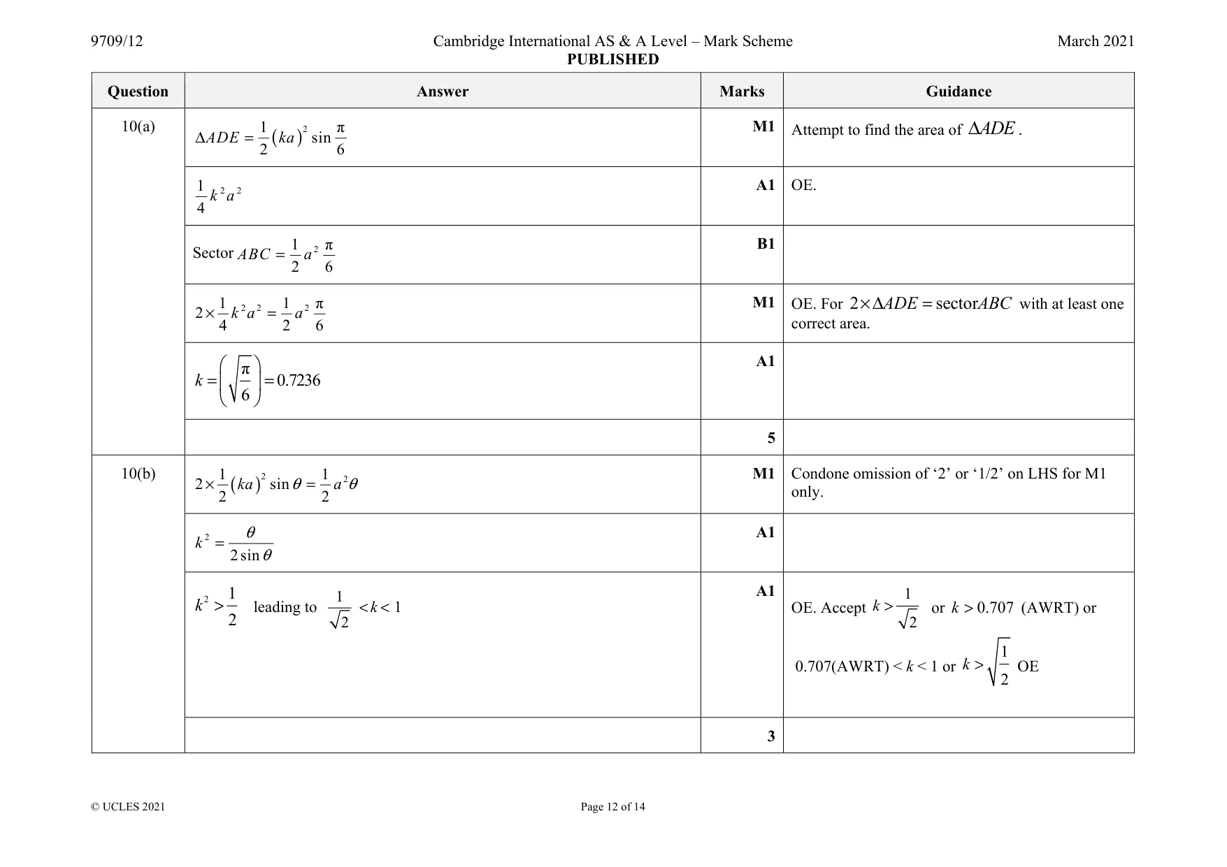 Mark scheme, page 12 of 14