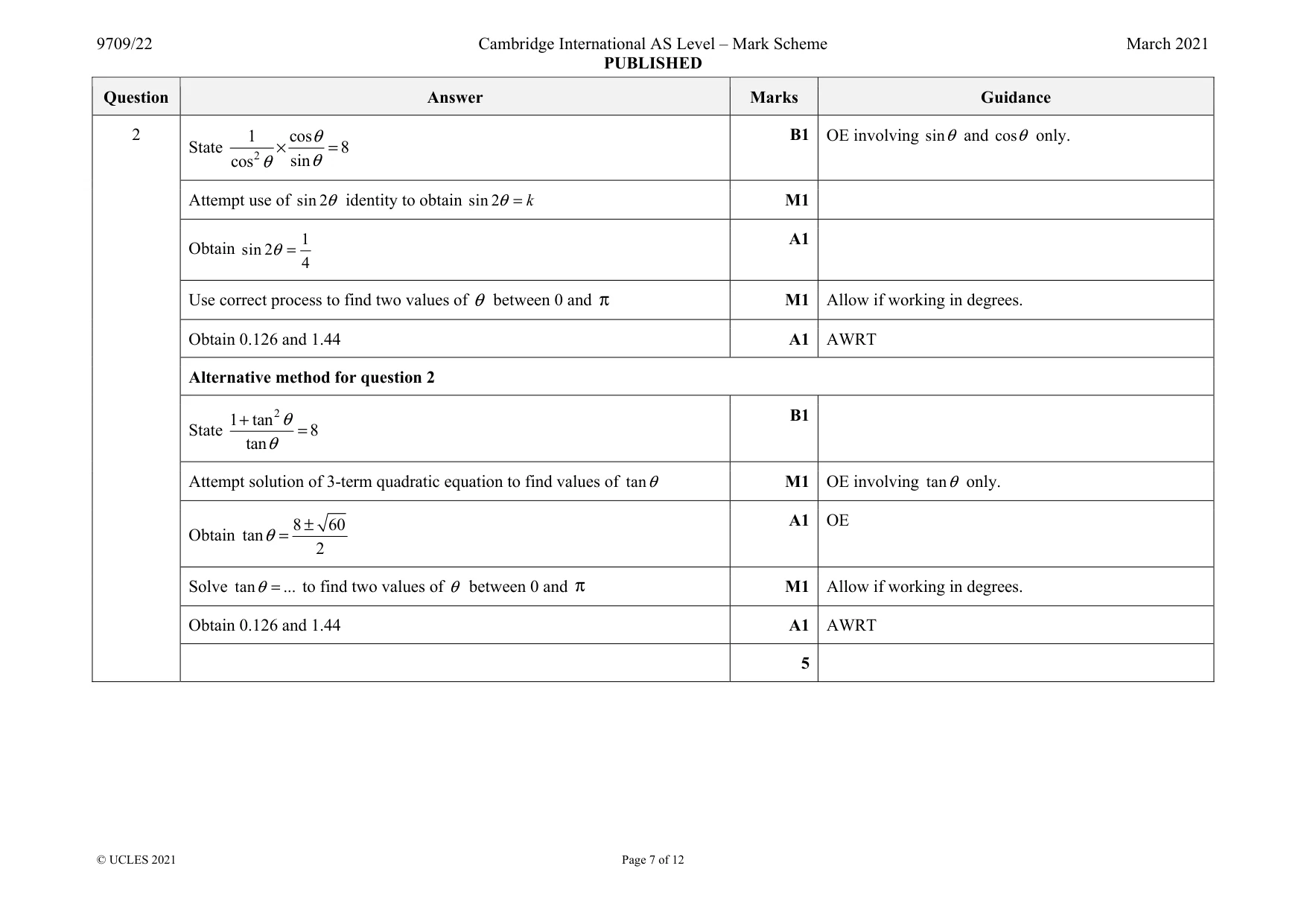 Mark scheme, page 7 of 12