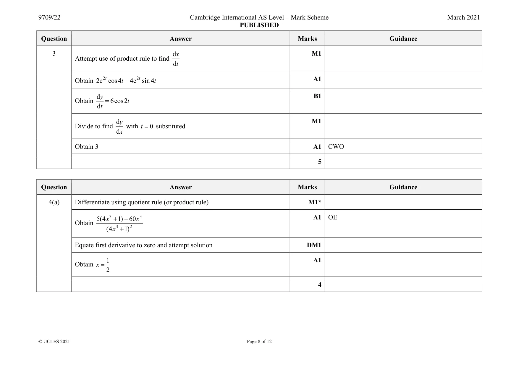 Mark scheme, page 8 of 12