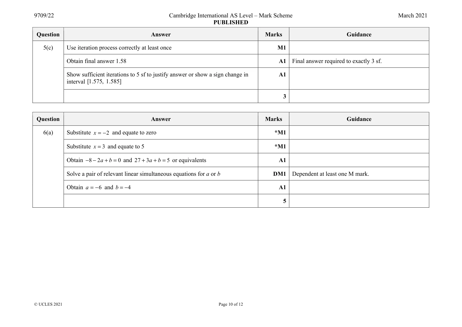 Mark scheme, page 10 of 12