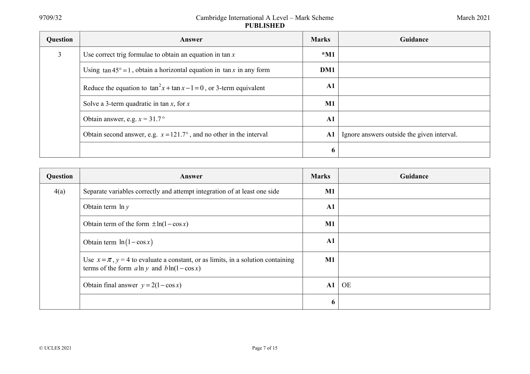 Mark scheme, page 7 of 15
