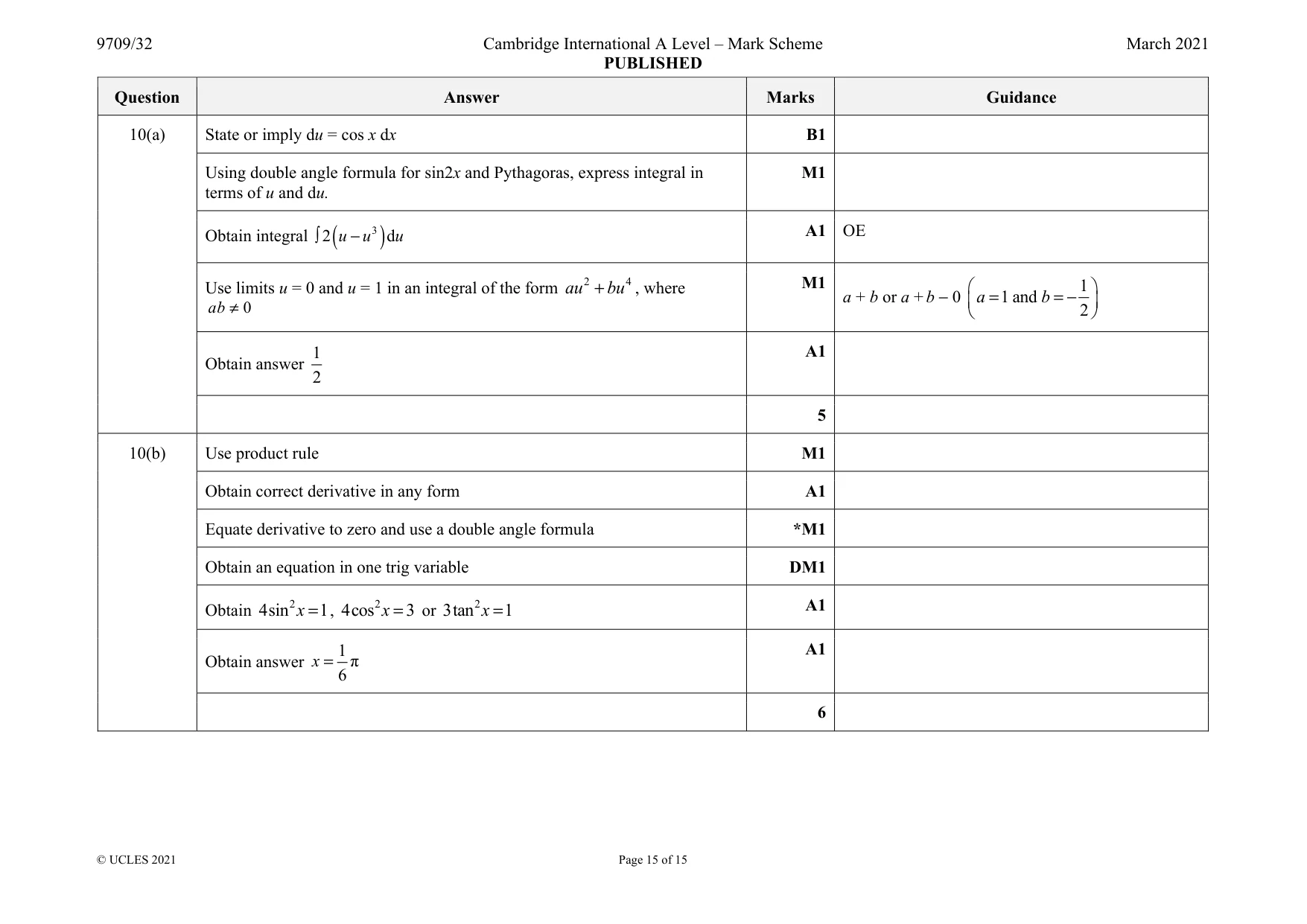 Mark scheme, page 15 of 15