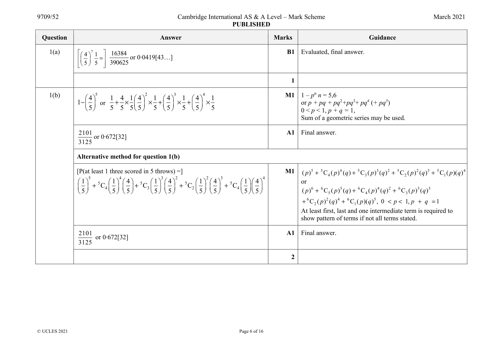 Mark scheme, page 6 of 16