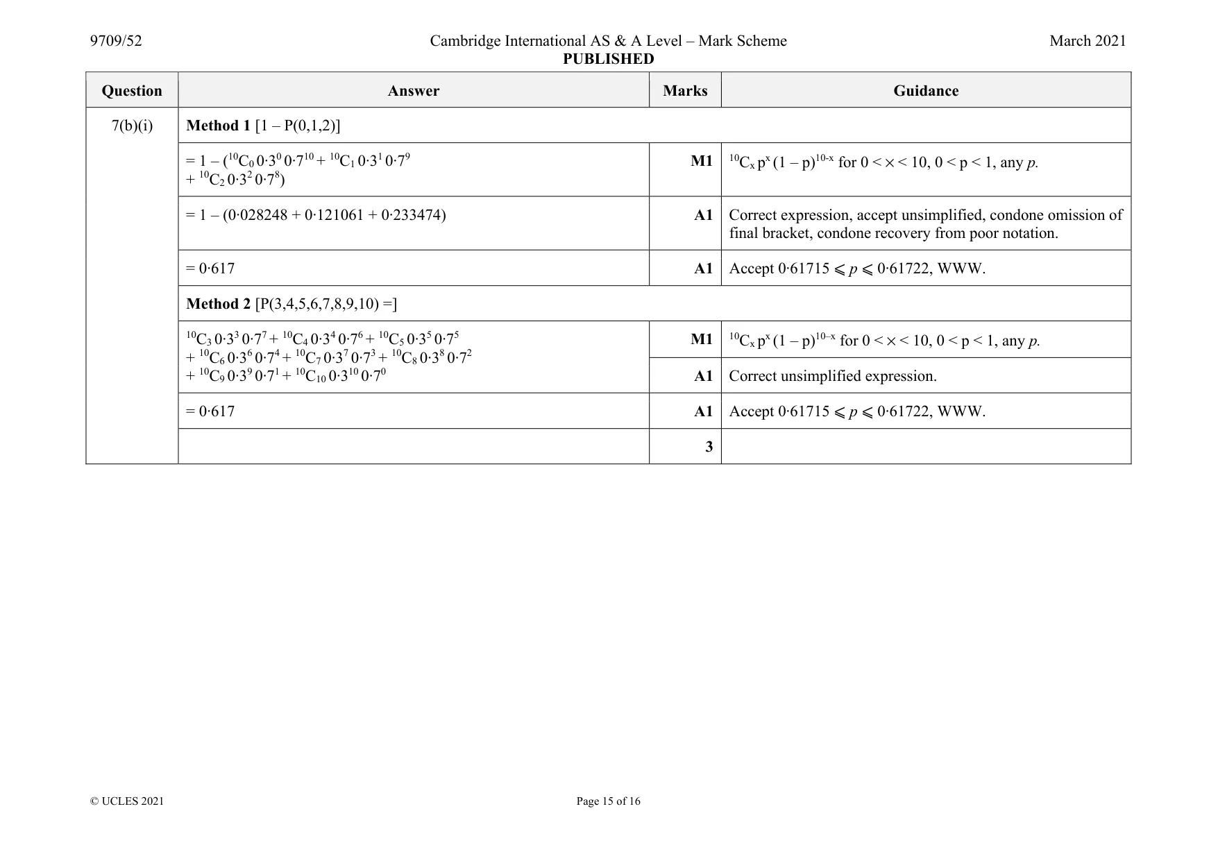 Mark scheme, page 15 of 16