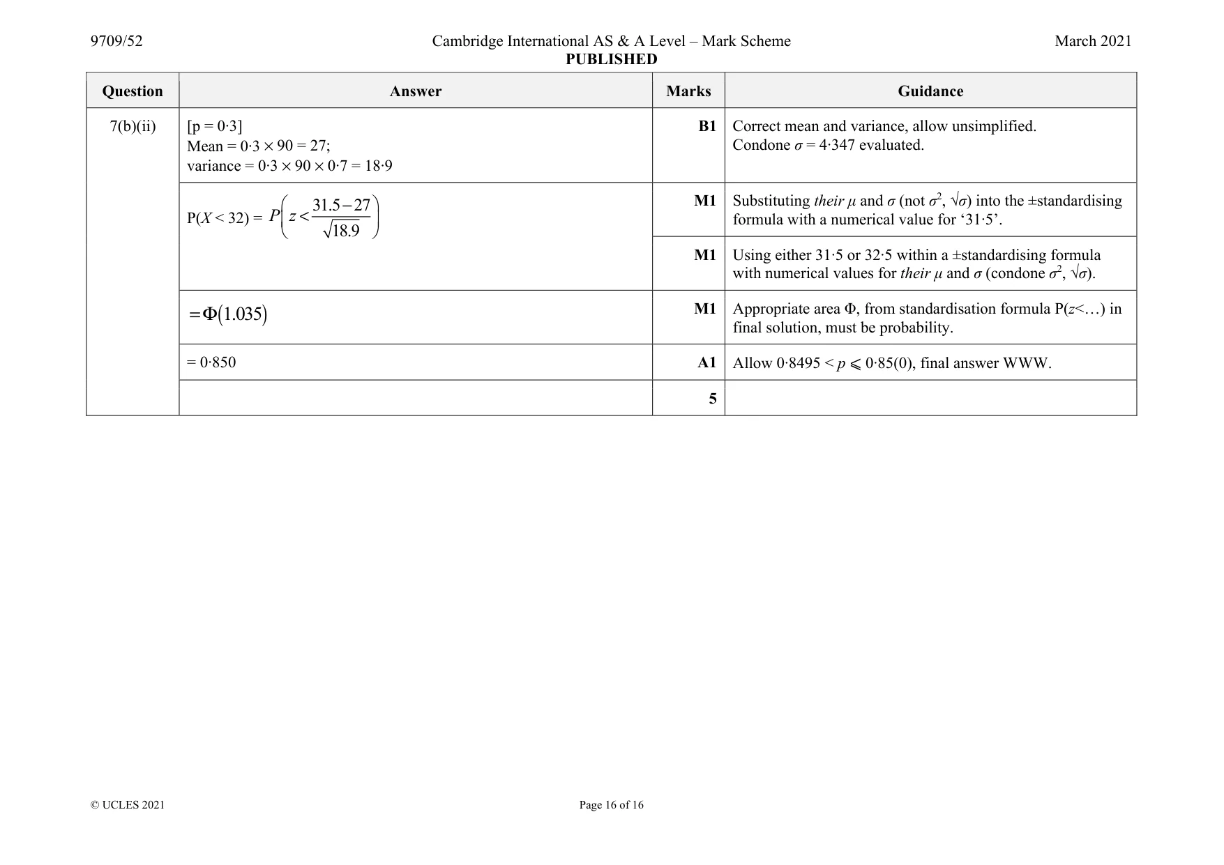 Mark scheme, page 16 of 16