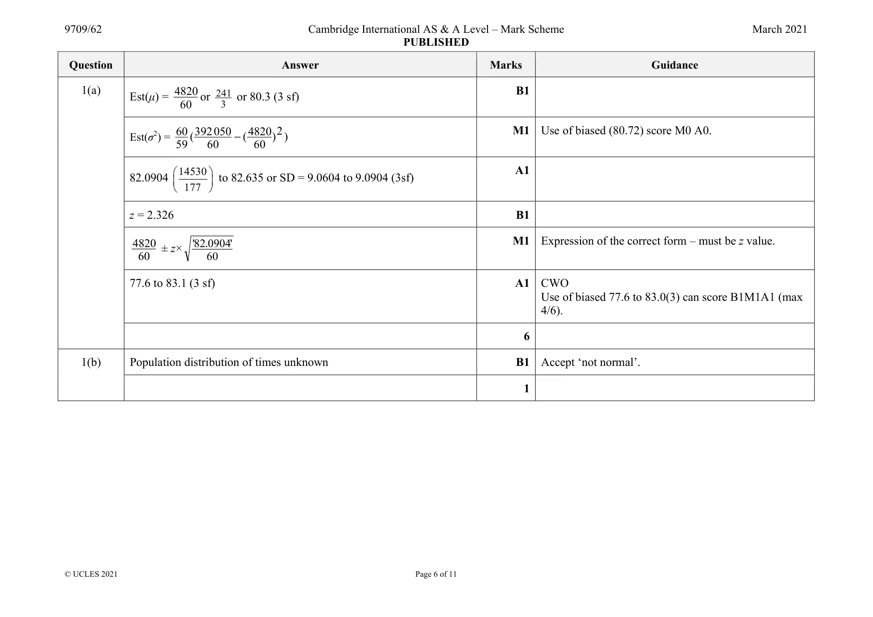 Mark scheme, page 6 of 11