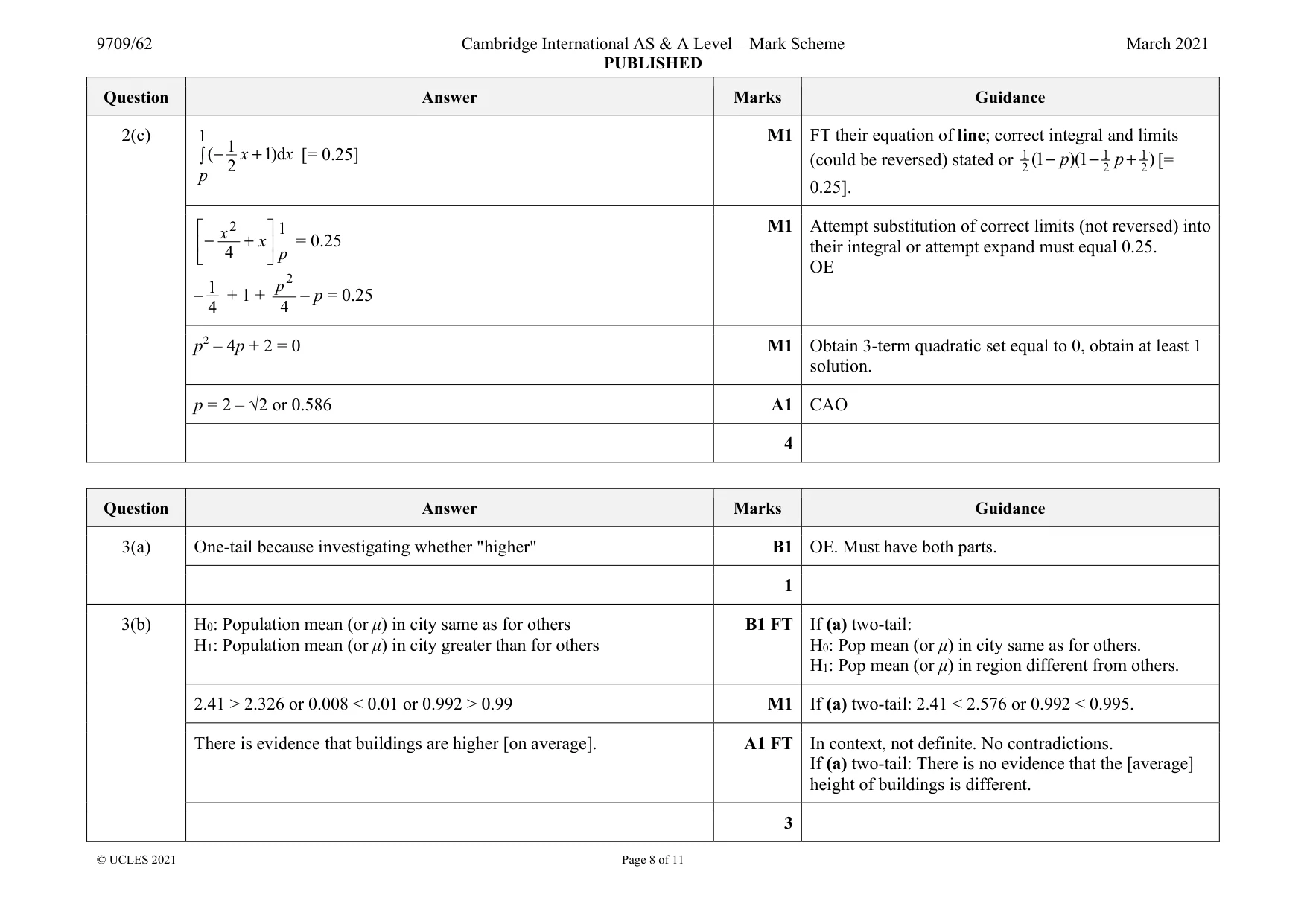 Mark scheme, page 8 of 11