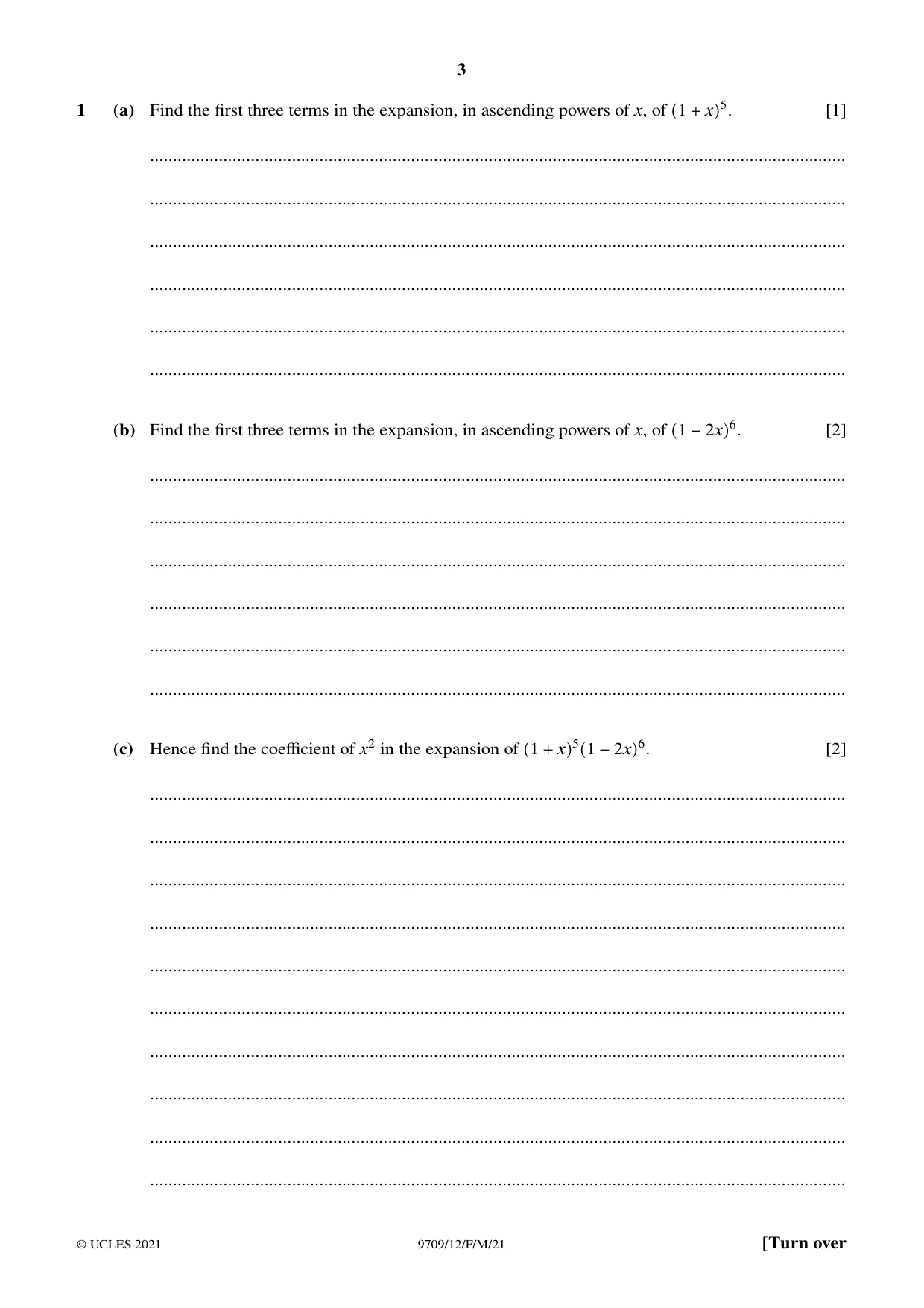 Cambridge A Level Mathematics 9709 2021 Feb/March Paper 1 · Variant 2 question paper, page 3 of 20