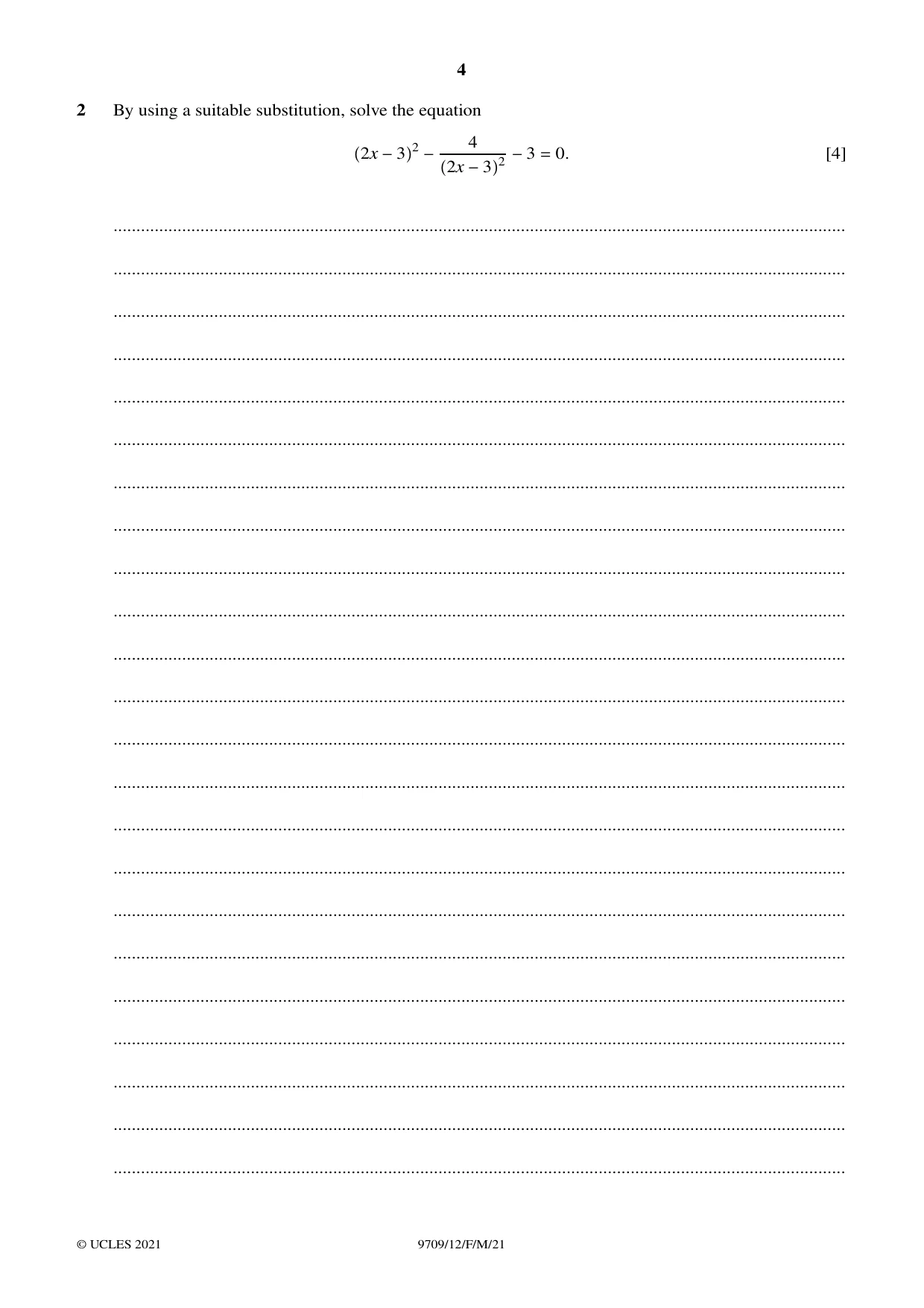 Cambridge A Level Mathematics 9709 2021 Feb/March Paper 1 · Variant 2 question paper, page 4 of 20