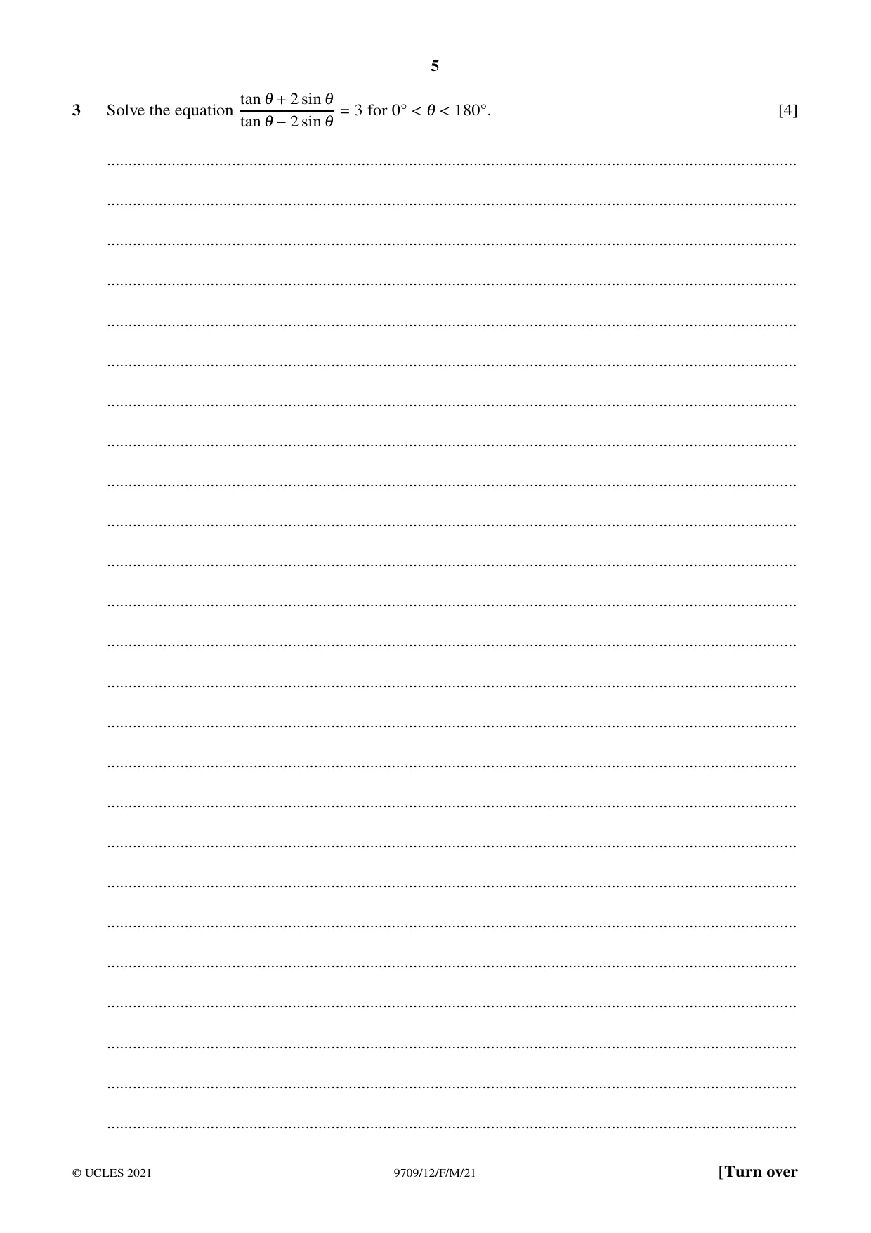 Cambridge A Level Mathematics 9709 2021 Feb/March Paper 1 · Variant 2 question paper, page 5 of 20