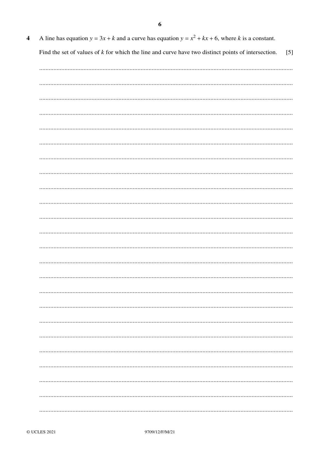 Cambridge A Level Mathematics 9709 2021 Feb/March Paper 1 · Variant 2 question paper, page 6 of 20
