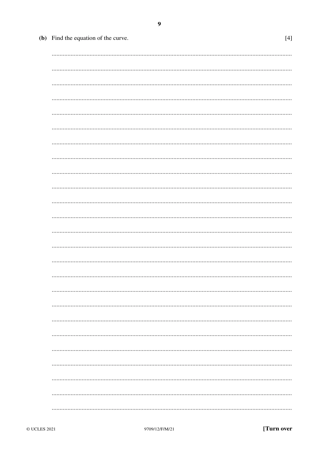 Cambridge A Level Mathematics 9709 2021 Feb/March Paper 1 · Variant 2 question paper, page 9 of 20