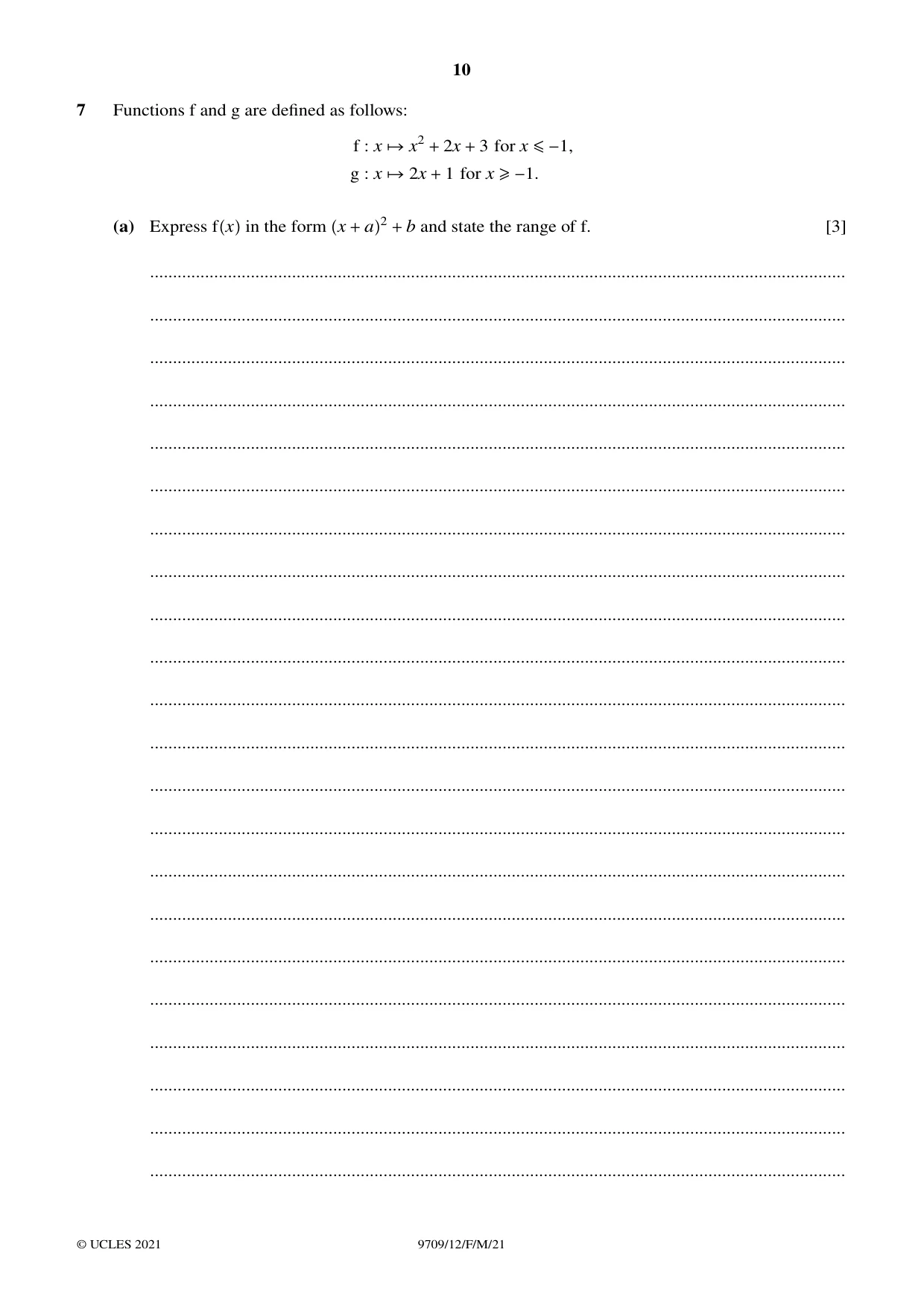 Cambridge A Level Mathematics 9709 2021 Feb/March Paper 1 · Variant 2 question paper, page 10 of 20