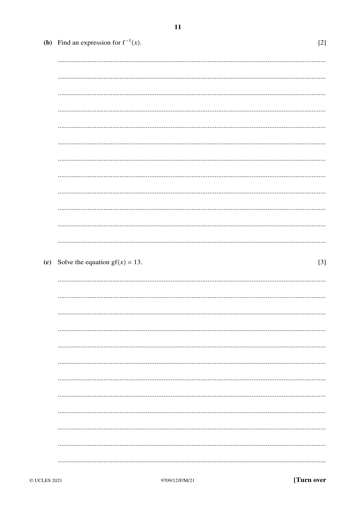Cambridge A Level Mathematics 9709 2021 Feb/March Paper 1 · Variant 2 question paper, page 11 of 20