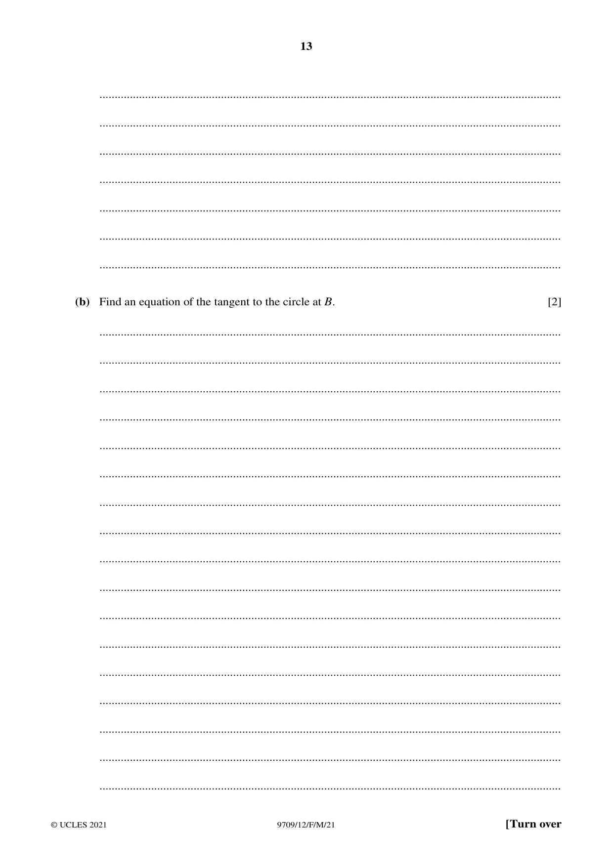 Cambridge A Level Mathematics 9709 2021 Feb/March Paper 1 · Variant 2 question paper, page 13 of 20