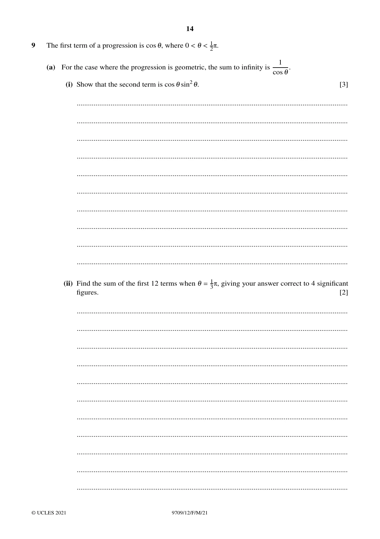 Cambridge A Level Mathematics 9709 2021 Feb/March Paper 1 · Variant 2 question paper, page 14 of 20