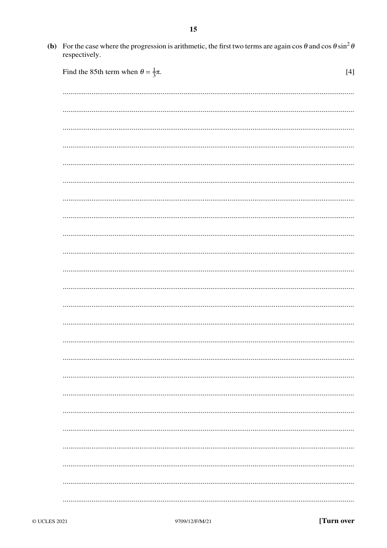 Cambridge A Level Mathematics 9709 2021 Feb/March Paper 1 · Variant 2 question paper, page 15 of 20