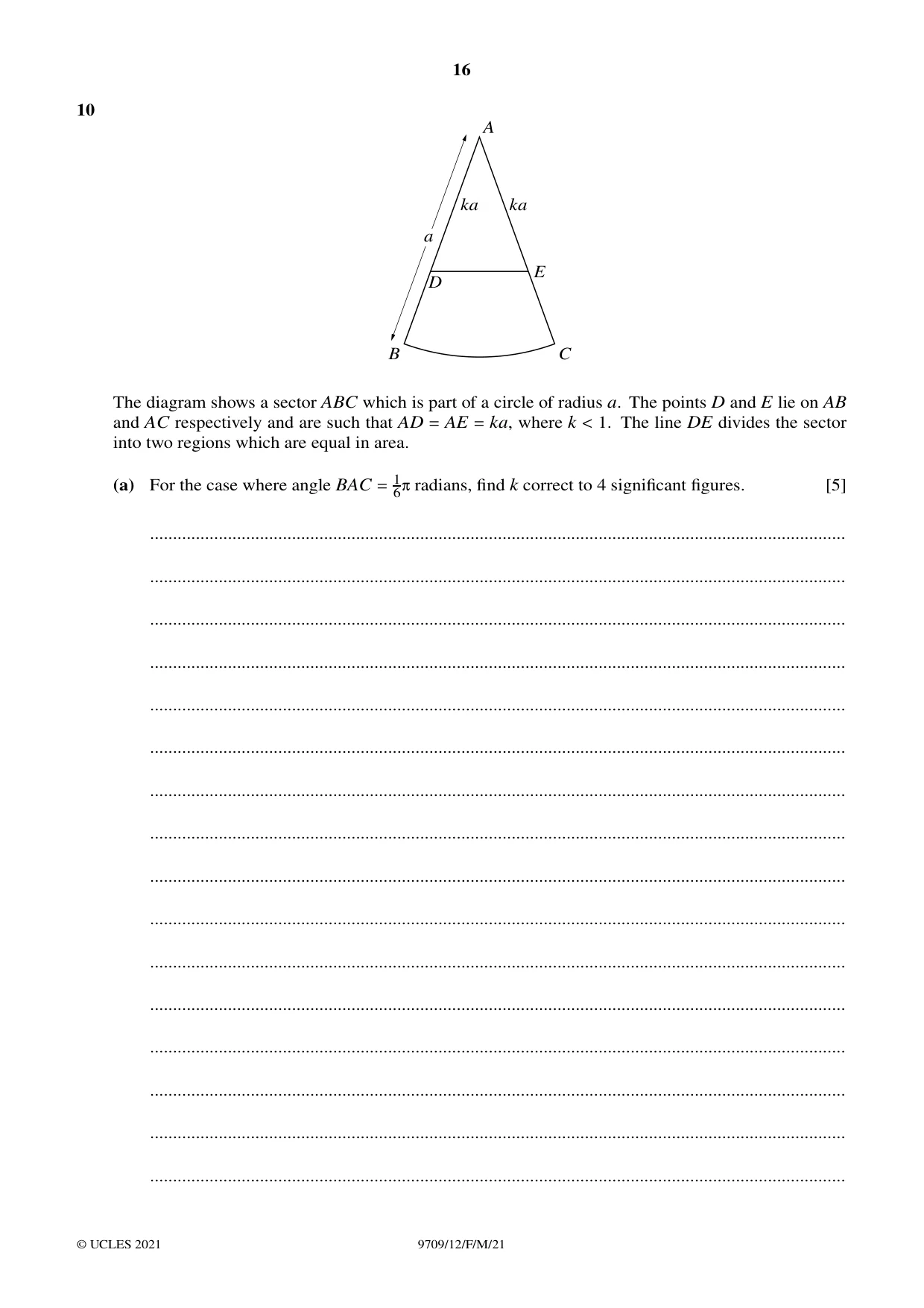 Cambridge A Level Mathematics 9709 2021 Feb/March Paper 1 · Variant 2 question paper, page 16 of 20