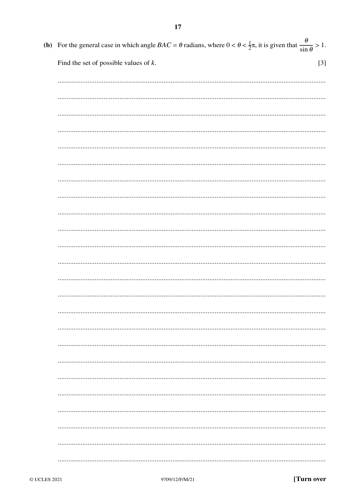 Cambridge A Level Mathematics 9709 2021 Feb/March Paper 1 · Variant 2 question paper, page 17 of 20