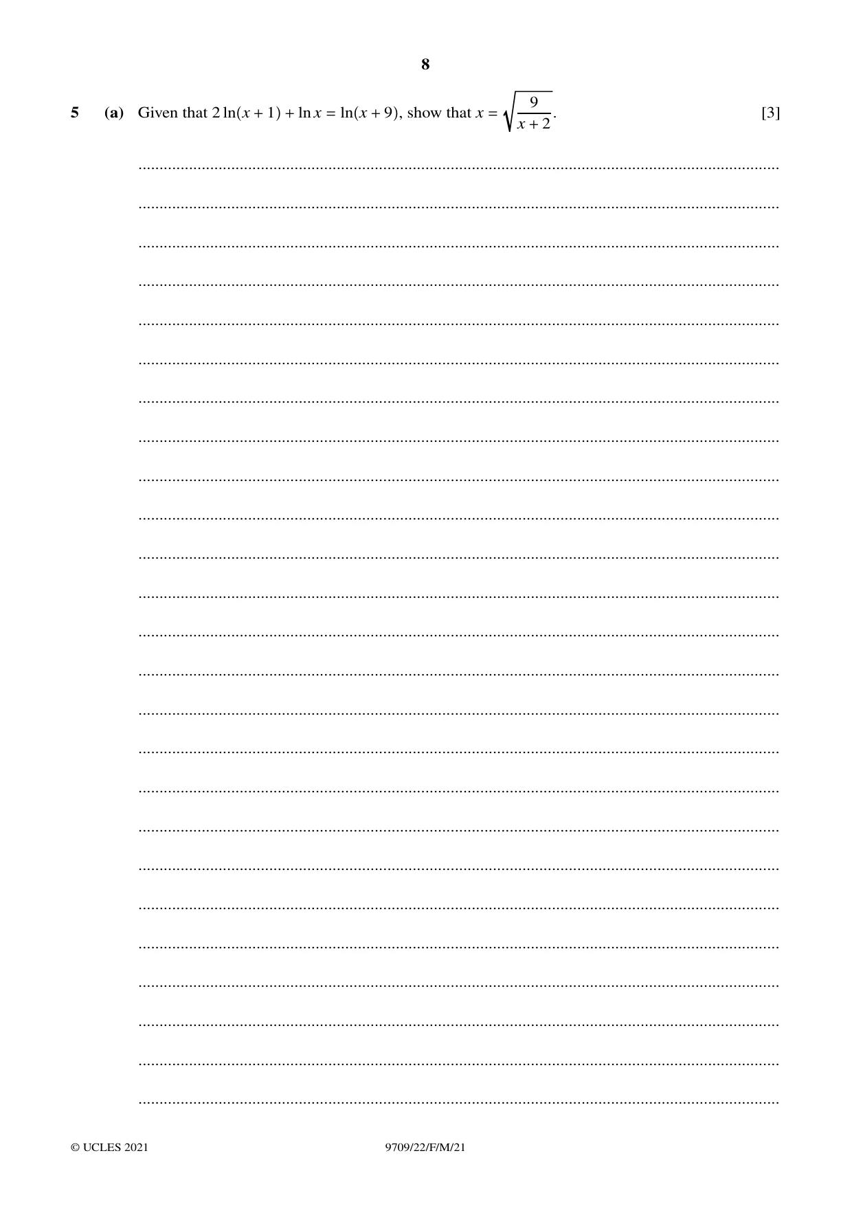 Cambridge A Level Mathematics 9709 2021 Feb/March Paper 2 · Variant 2 question paper, page 8 of 16