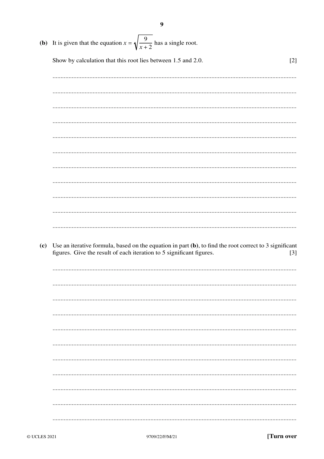 Cambridge A Level Mathematics 9709 2021 Feb/March Paper 2 · Variant 2 question paper, page 9 of 16