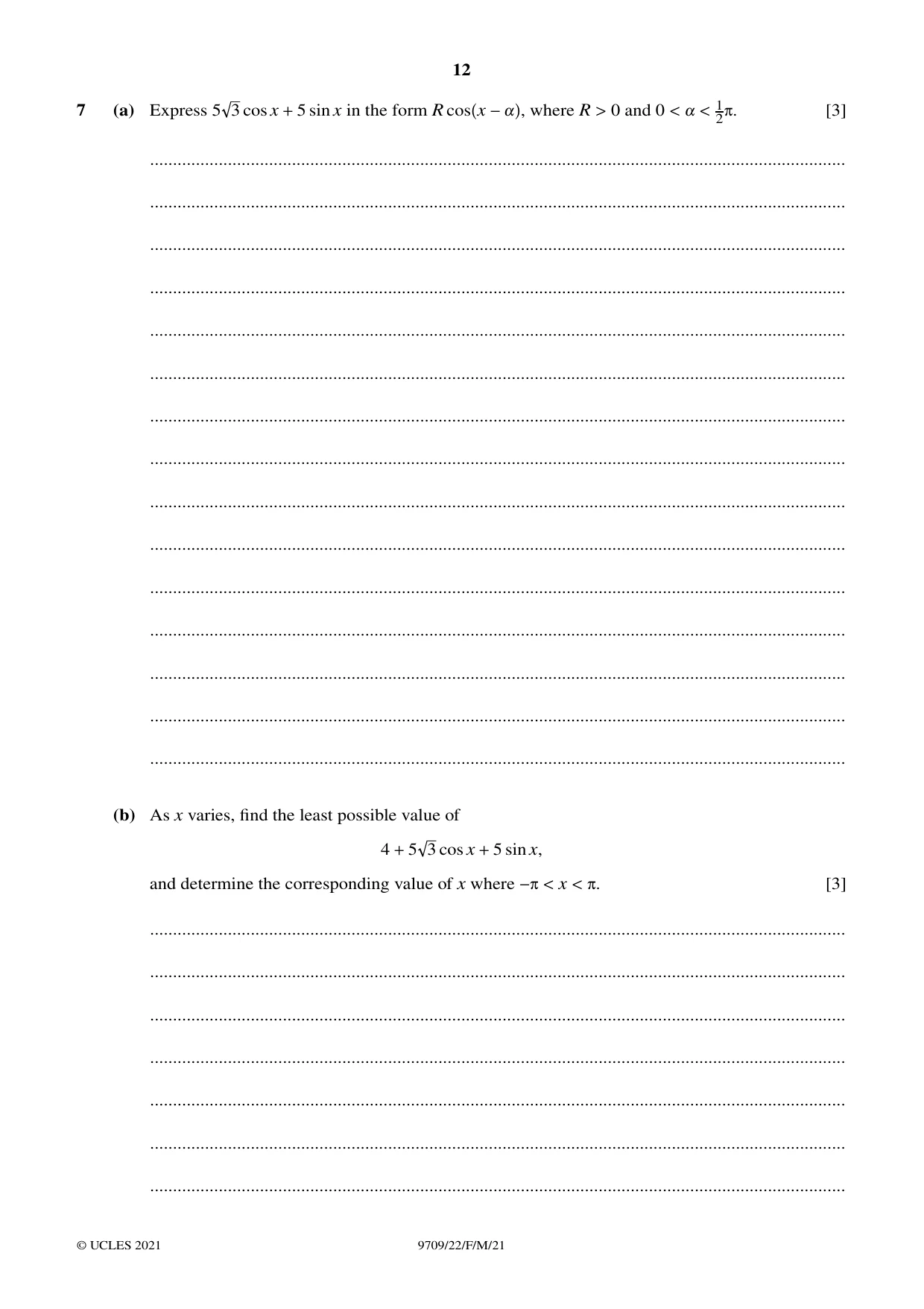 Cambridge A Level Mathematics 9709 2021 Feb/March Paper 2 · Variant 2 question paper, page 12 of 16